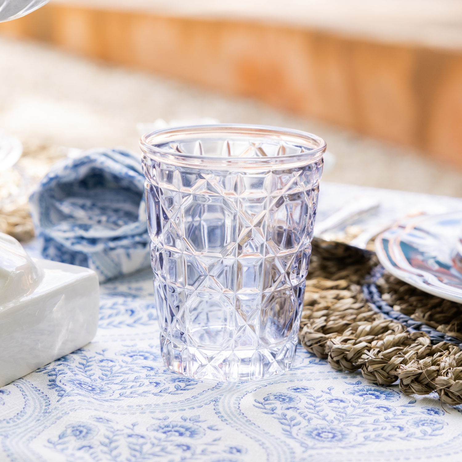 Blue Geometric Glass Tumblers (Set of 4) - LUXE AND BEAU
