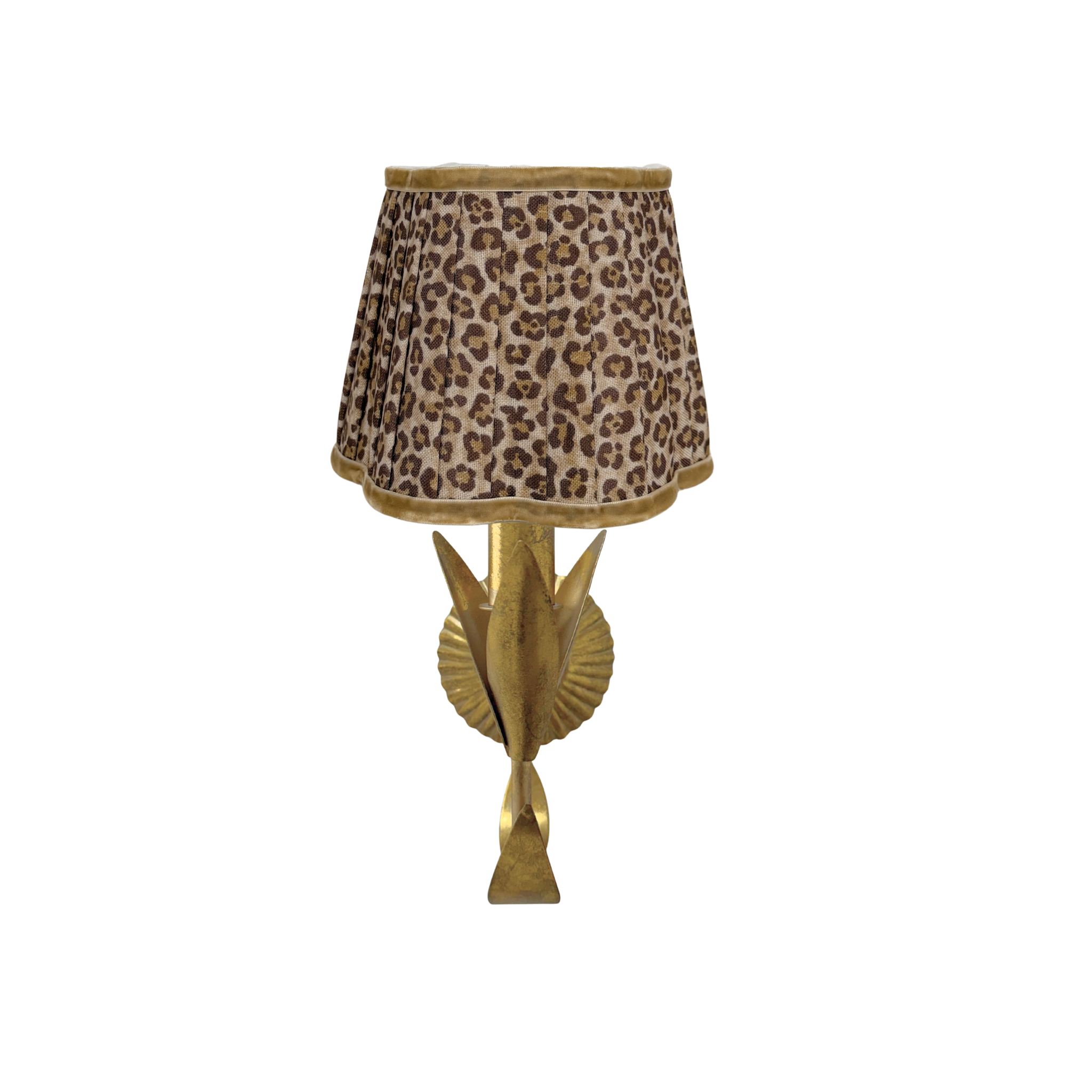 Leopard Scallop Lamp Shade and La Fleur Antique Gold Wall Sconce - LUXE AND BEAU