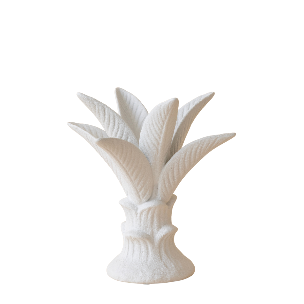 Palermo short white ceramic palm candle holder