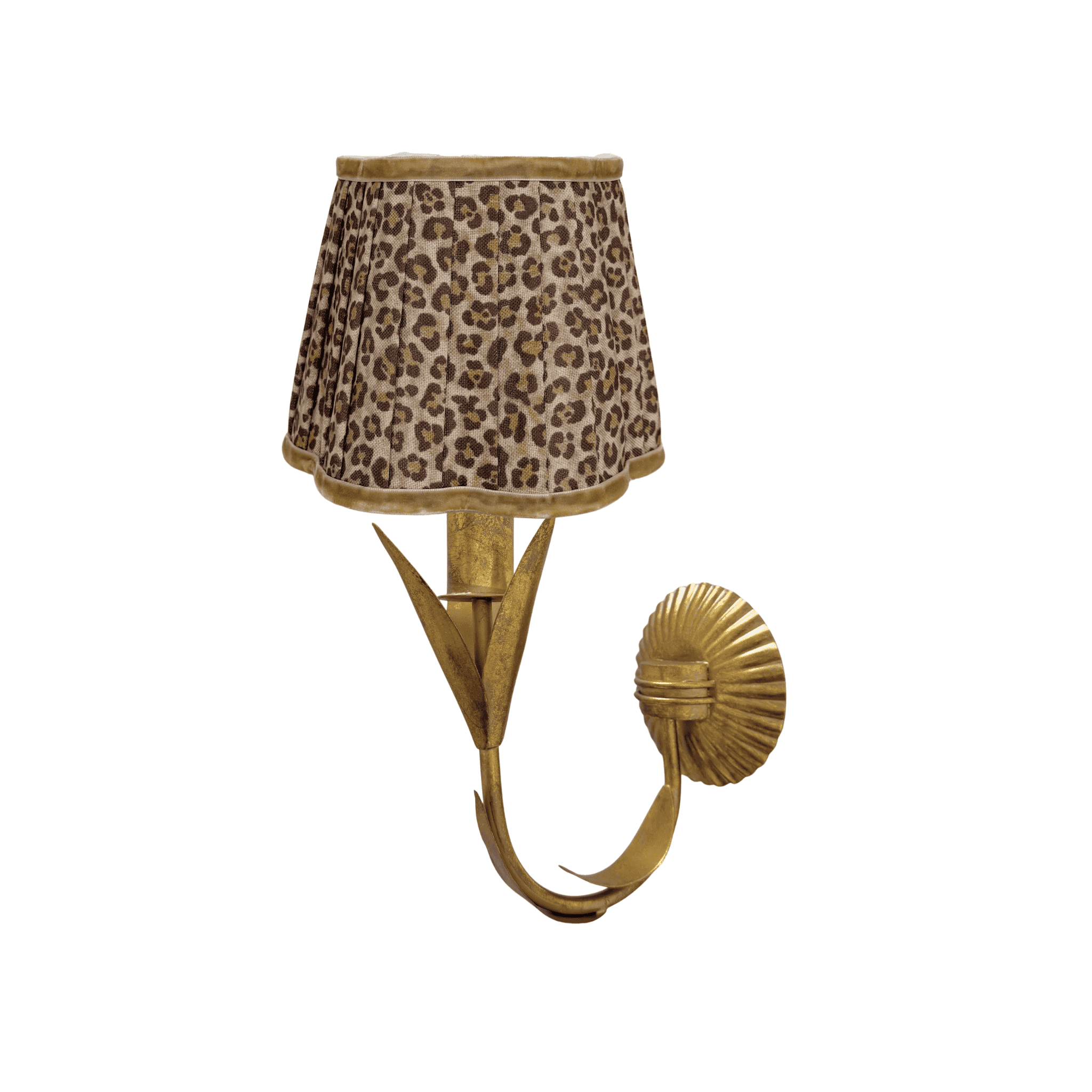 Leopard Scallop Lamp Shade and La Fleur Antique Gold Wall Sconce - LUXE AND BEAU
