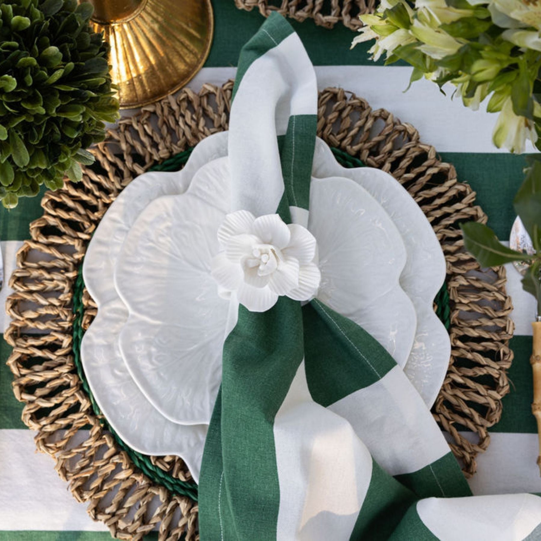 Verdant Green Stripe Napkins (Set of 4) - LUXE AND BEAU