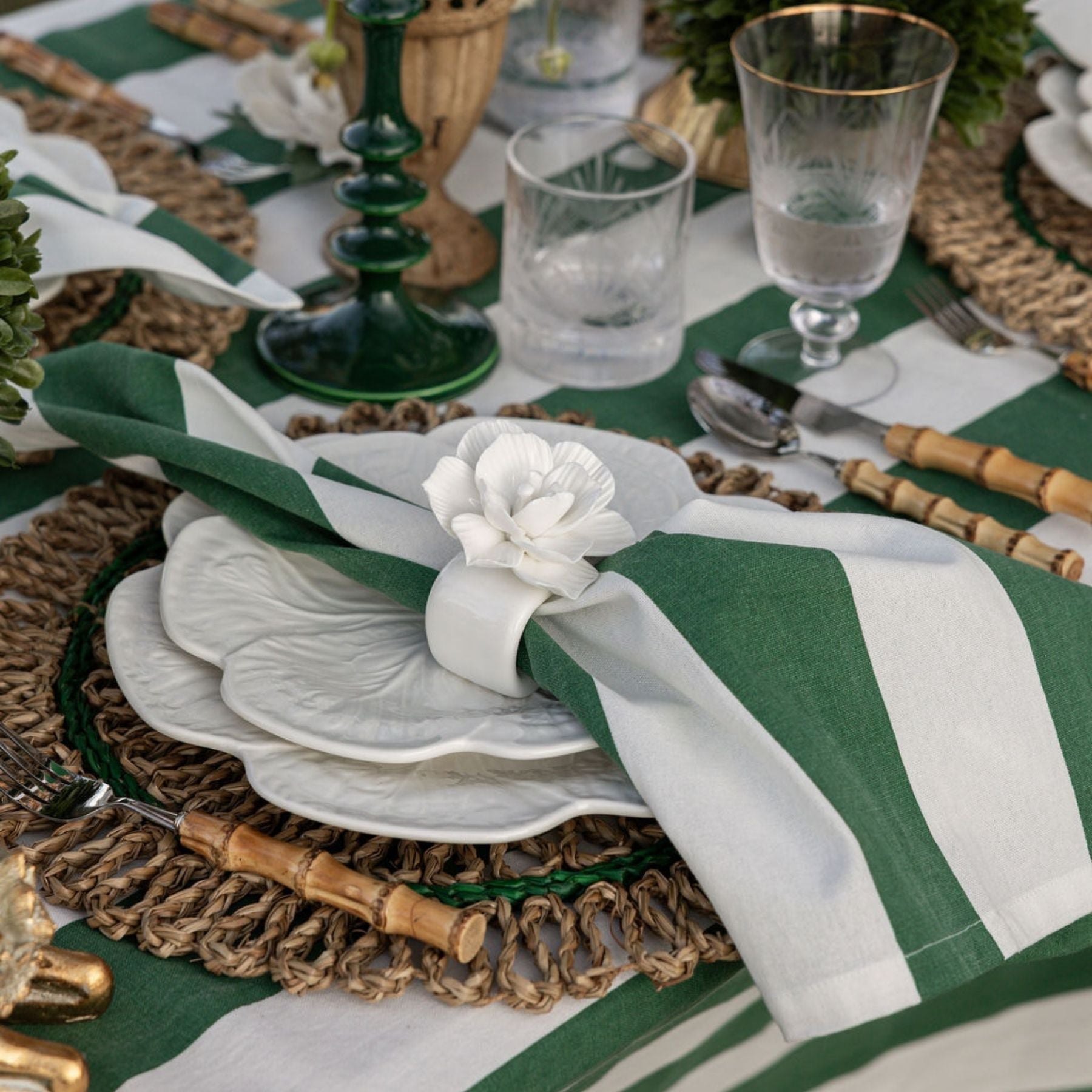 Verdant Green Stripe Napkins (Set of 4) - LUXE AND BEAU