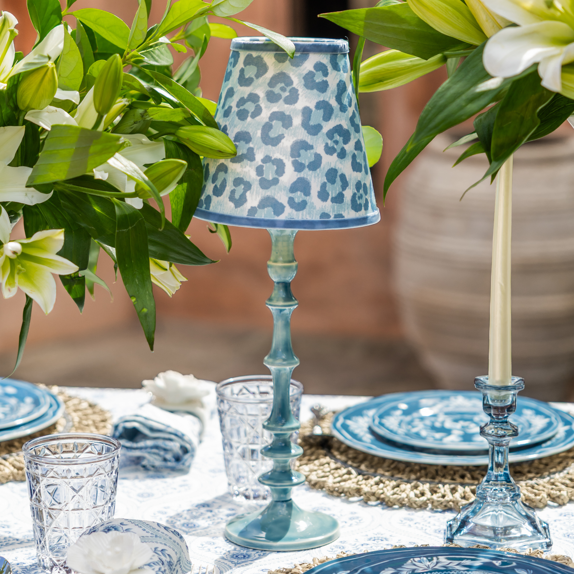 Blue Leopard Lamp Shade & Ocean Blue Base - Table Lamp - LUXE AND BEAU