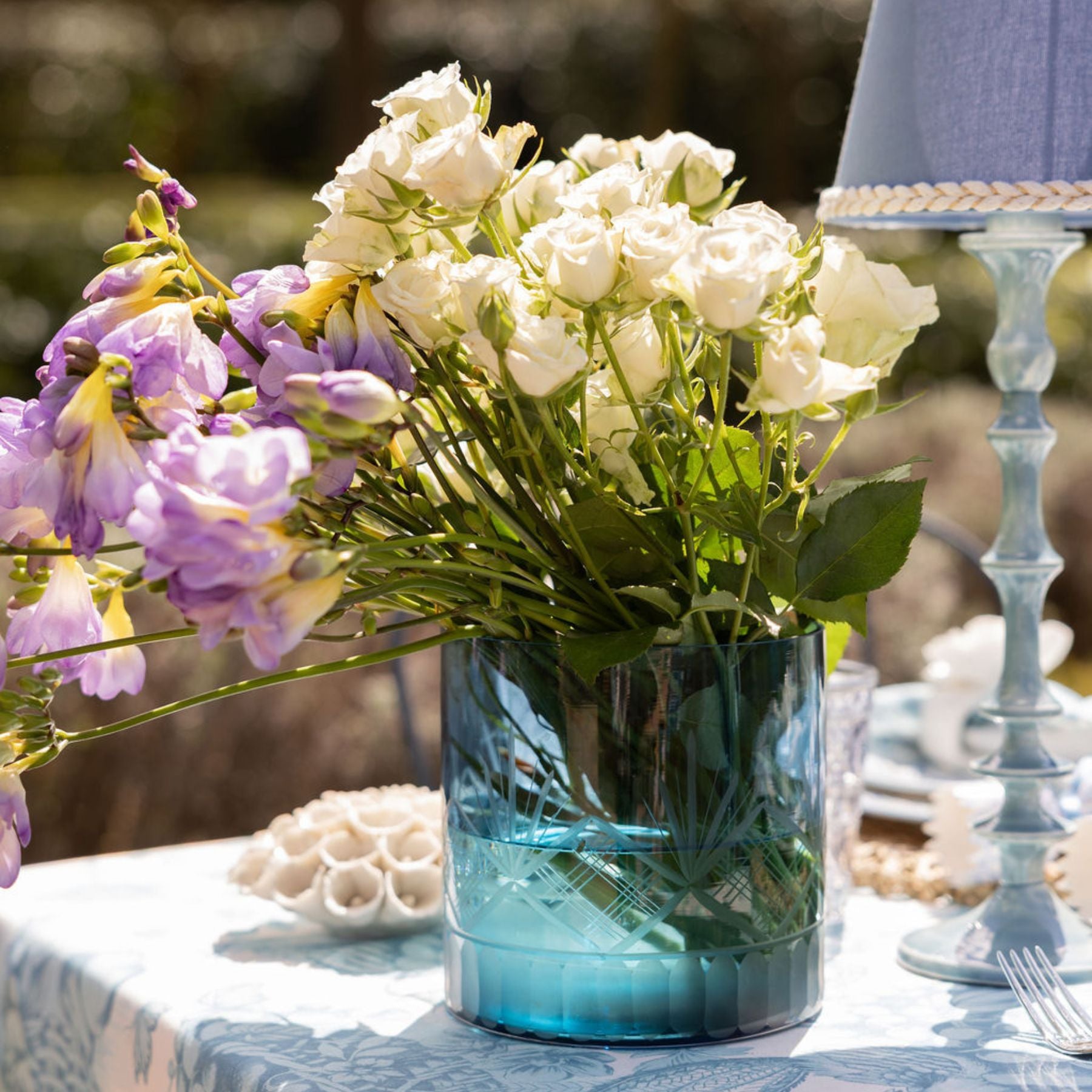 Blue Etched Glass Vase - LUXE AND BEAU