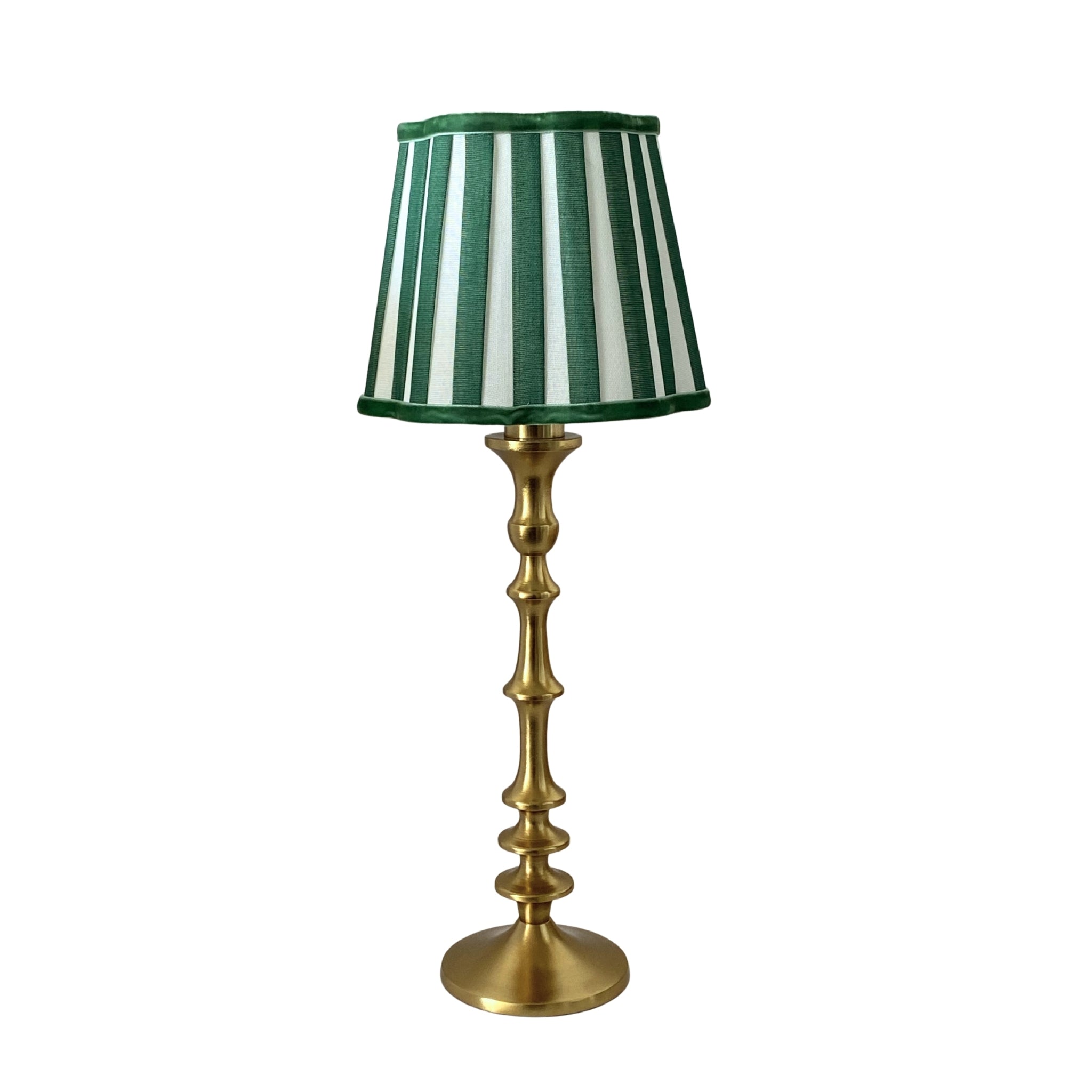 Green Stripe Scallop Lamp Shade & Brass Base - Table Lamp - LUXE AND BEAU