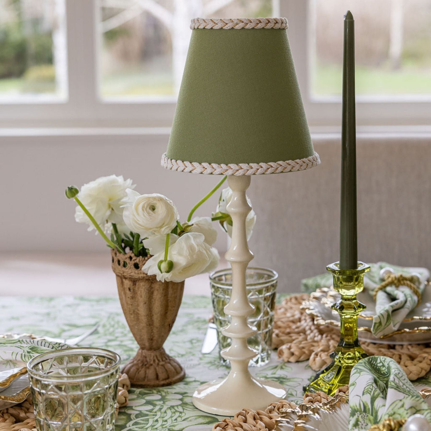 Moss Green Braided Trim Lamp Shade - LUXE AND BEAU