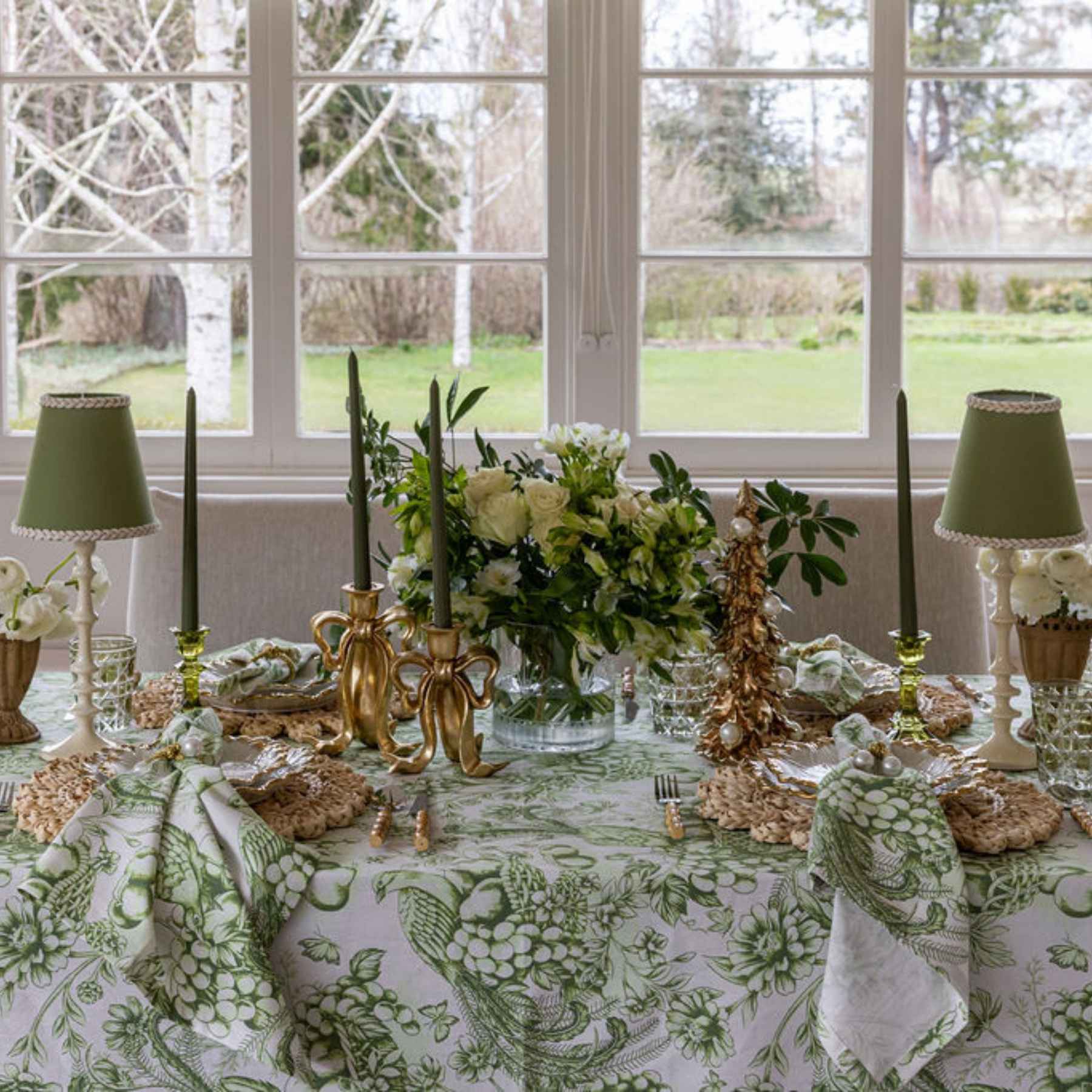 Verdant Green Fruit Toile Table Cloth - LUXE AND BEAU