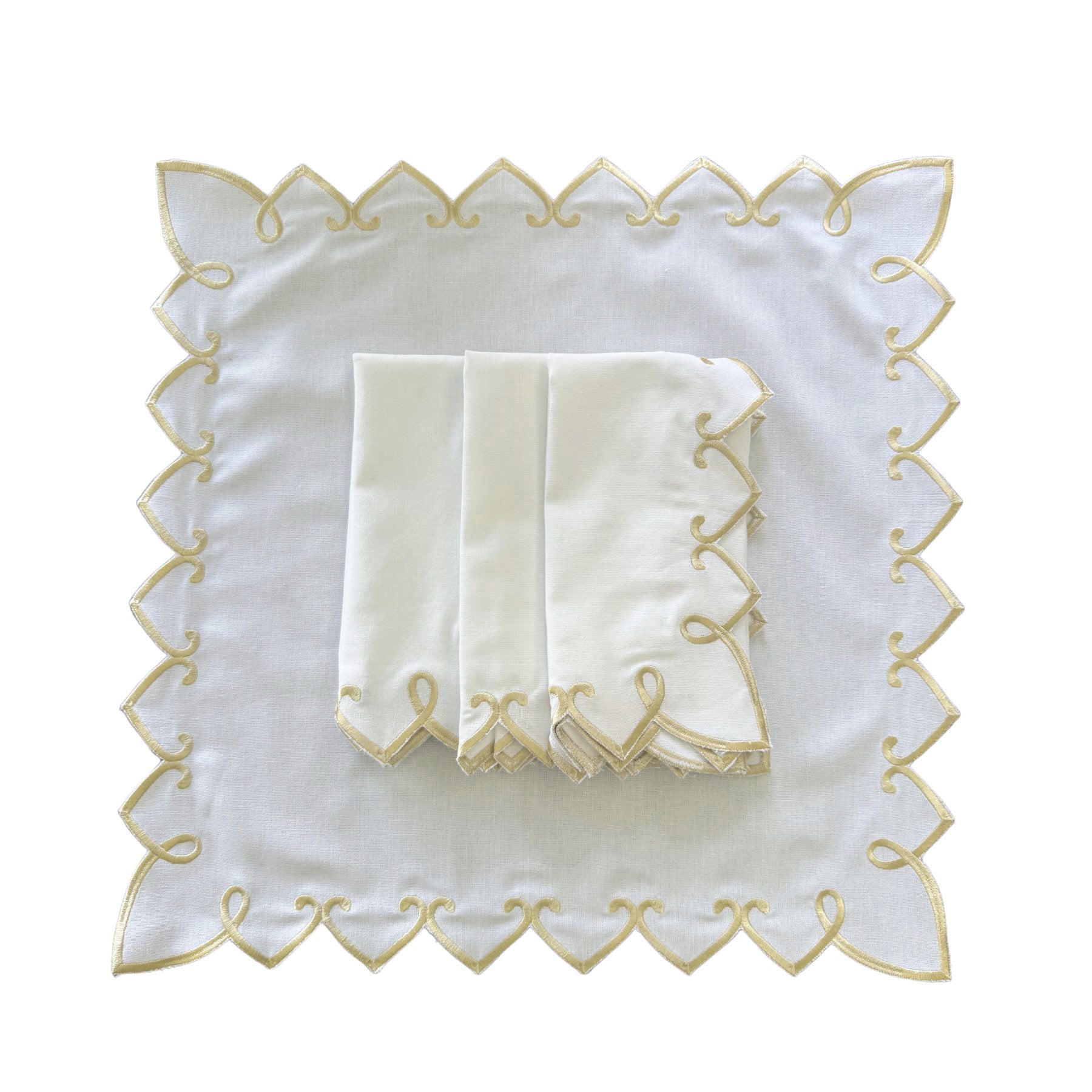 Ivory With Camel Embroidery Heirloom Napkin (Set Of 4) - LUXE AND BEAU