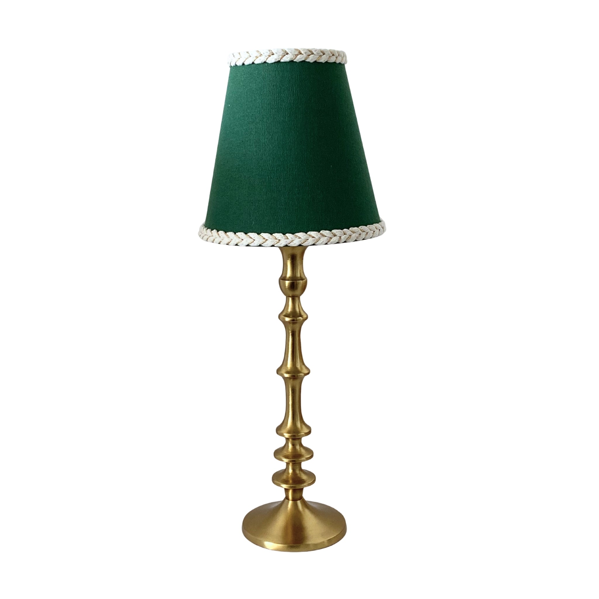 Verdant Green Braided Trim Lamp Shade & Brass Base - Table Lamp - LUXE AND BEAU