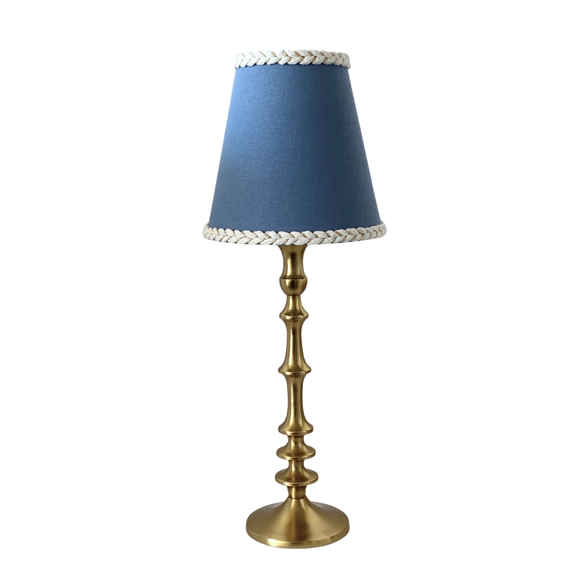 Ocean Blue Braided Trim Lamp Shade & Brass Base - Table Lamp - LUXE AND BEAU