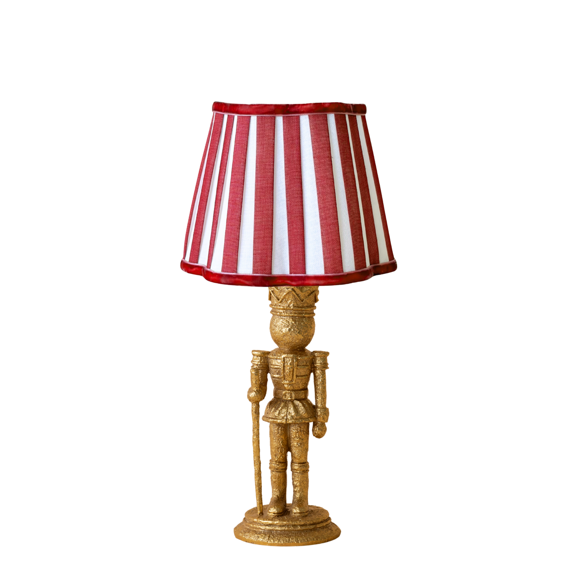 Red Stripe Scallop Lamp Shade & Gold Nutcracker Base - Table Lamp - LUXE AND BEAU