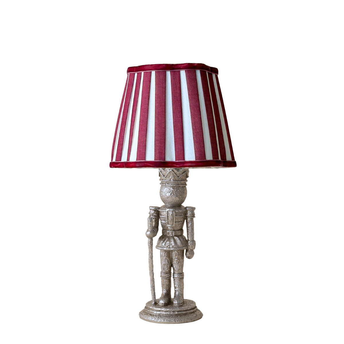 Red Stripe Scallop Lamp Shade on the Silver Nutcracker Base