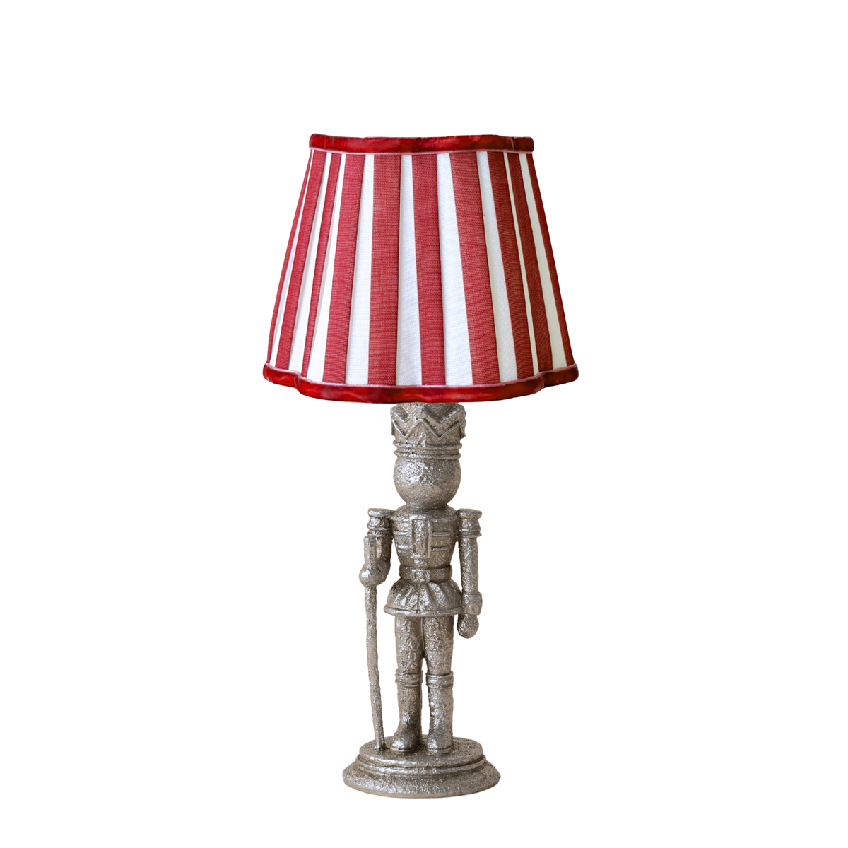 Red Stripe Scallop Lamp Shade & Silver Nutcracker Base - Table Lamp - LUXE AND BEAU