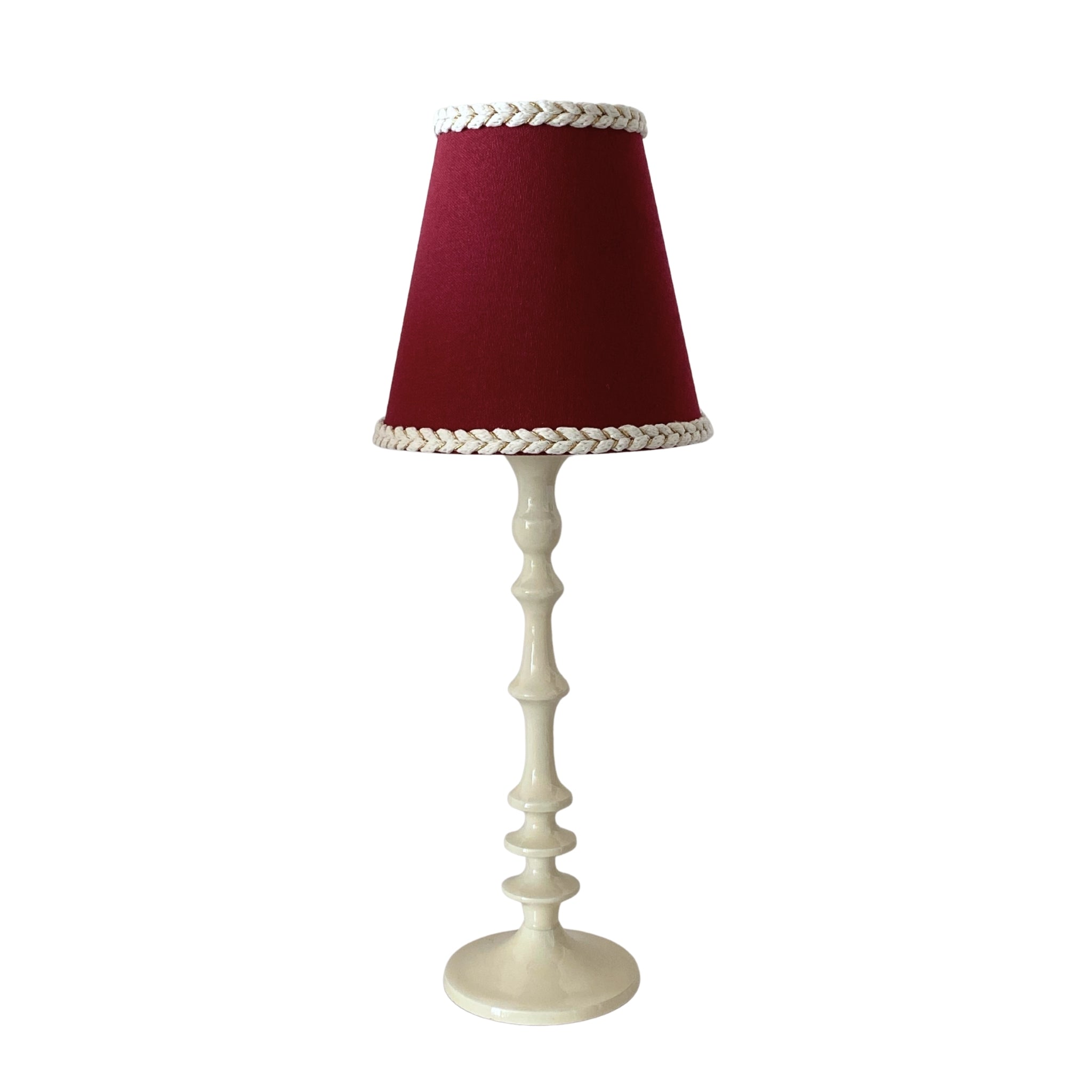 Rouge Braided Trim Lamp Shade & Ivory Base - Table Lamp - LUXE AND BEAU