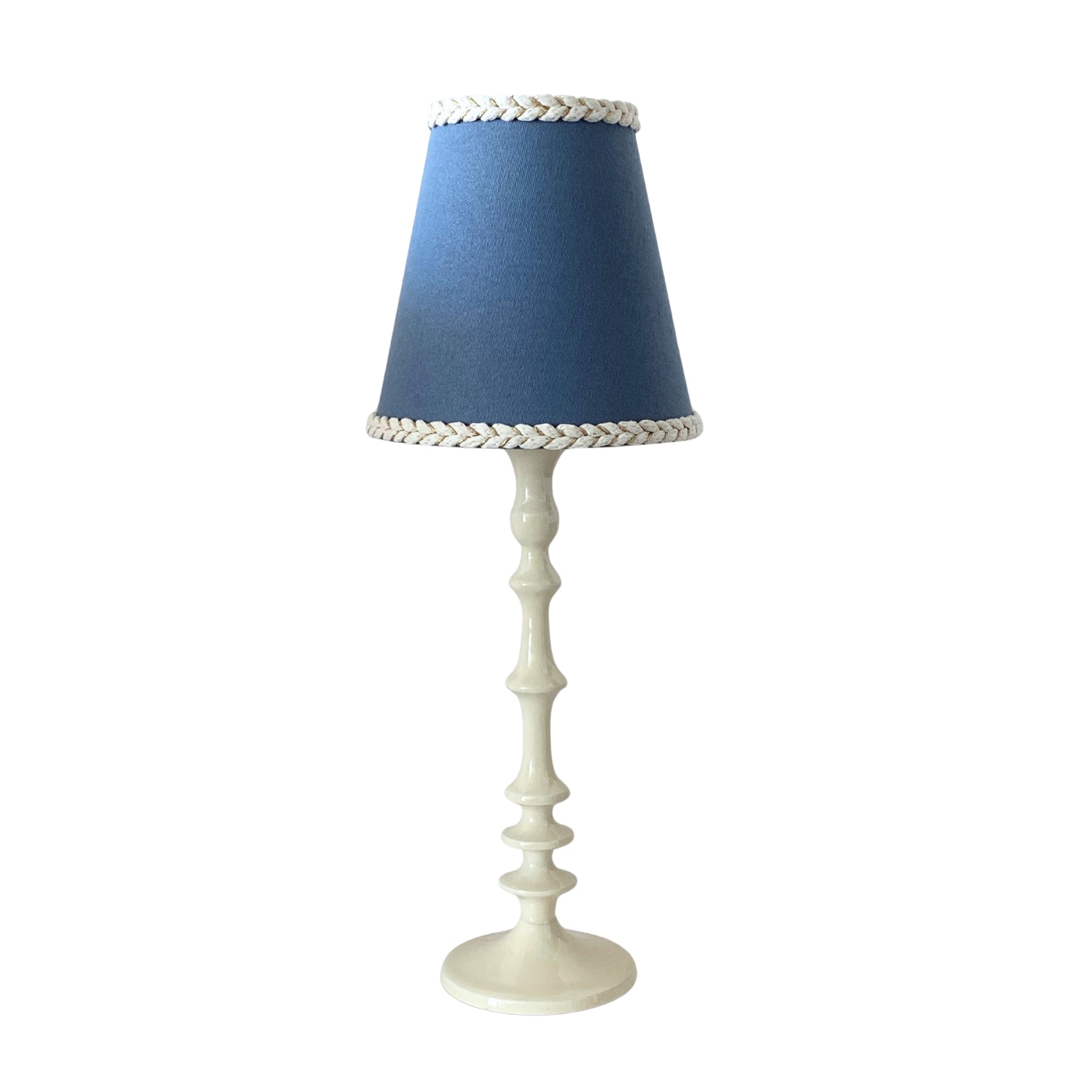 Ocean Blue Braided Trim Lamp Shade & Ivory Base - Table Lamp - LUXE AND BEAU