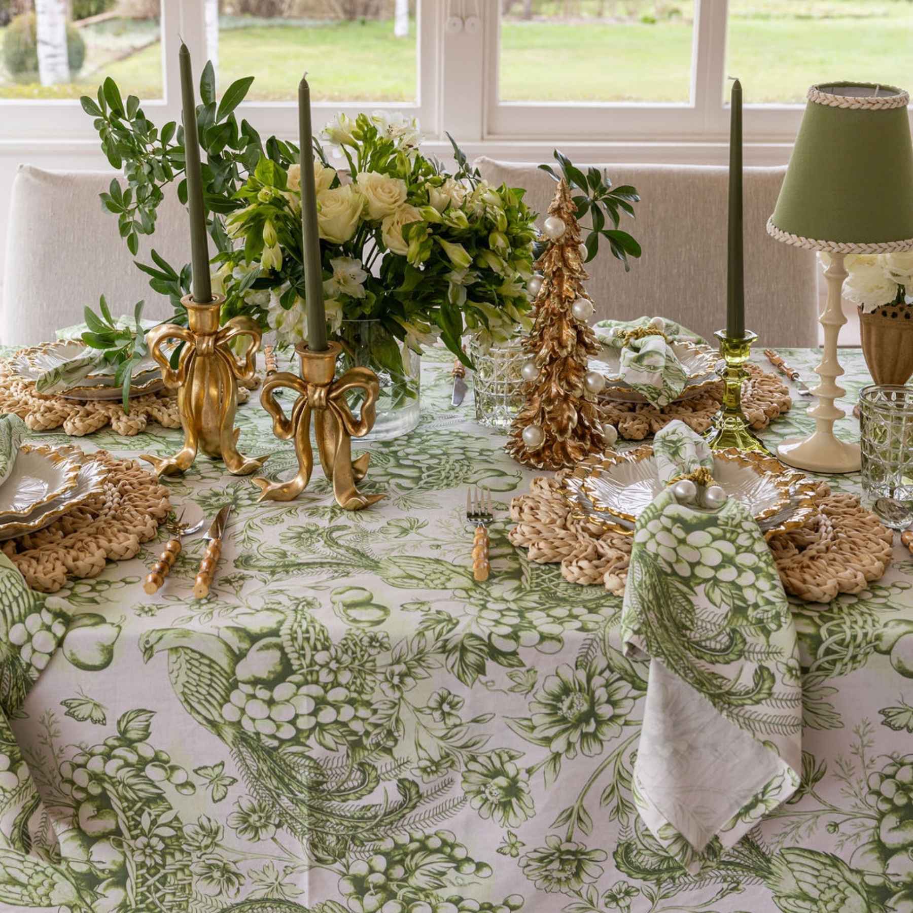 Verdant Green Fruit Toile Table Cloth - LUXE AND BEAU