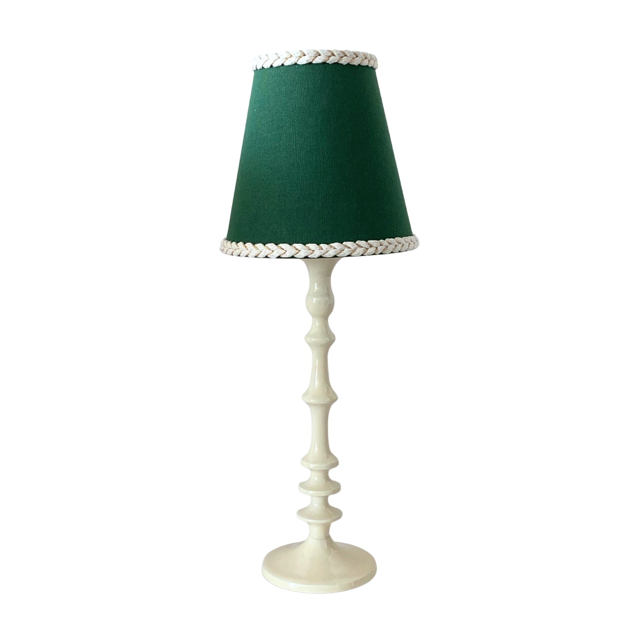 Verdant Green Braided Trim Lamp Shade & Ivory Base - Table Lamp - LUXE AND BEAU