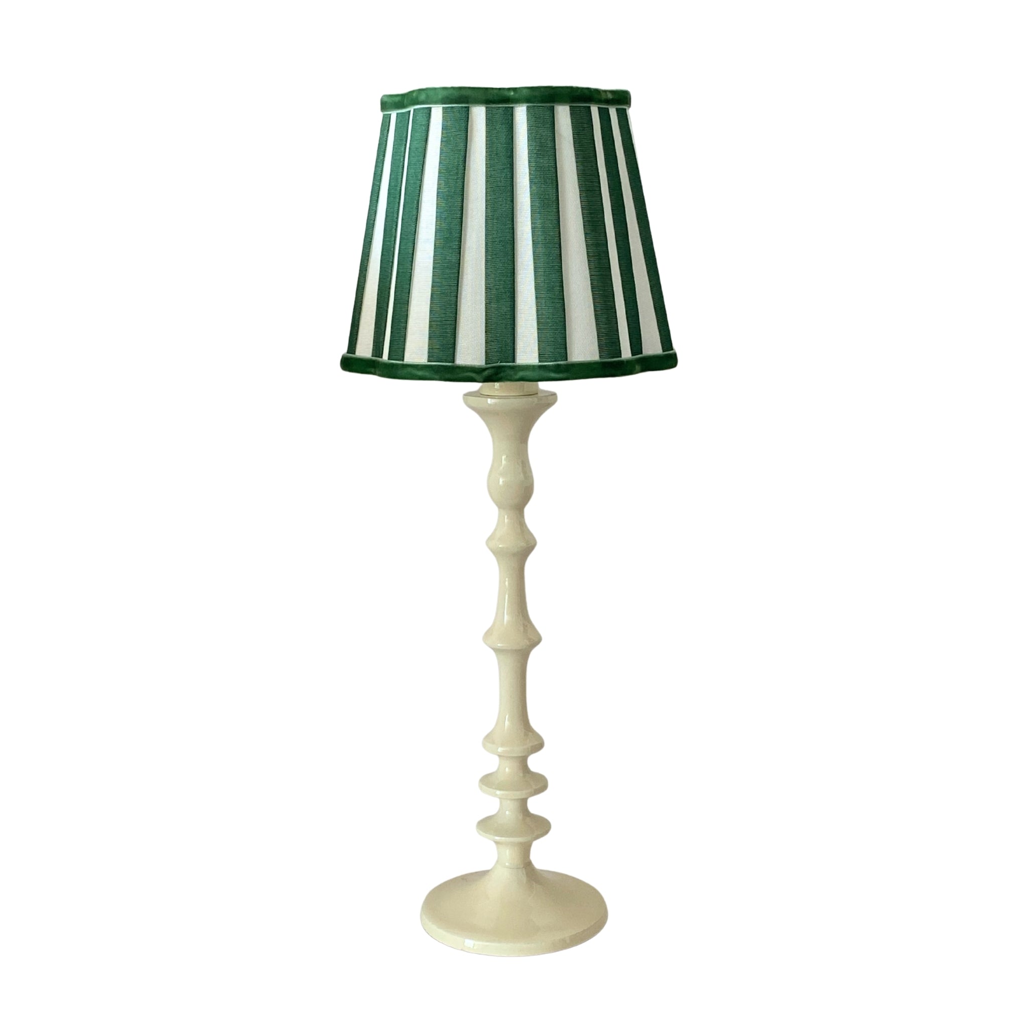 Verdant Green Stripe Scallop Lamp Shade & Ivory Base - Table Lamp - LUXE AND BEAU