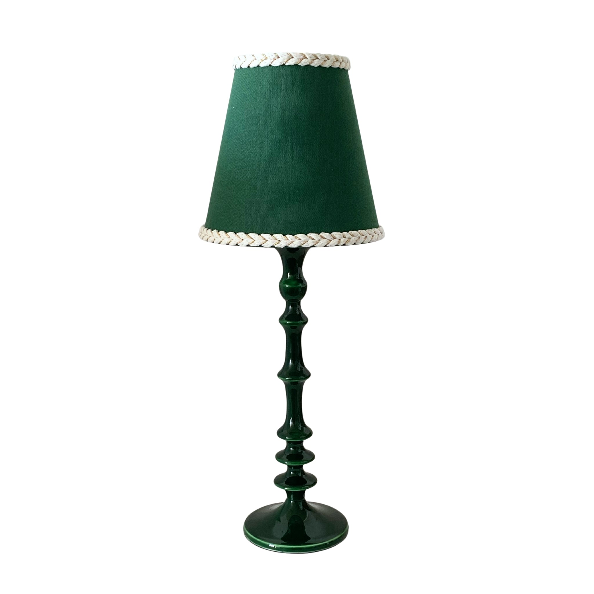 Verdant Green Braided Trim Lamp Shade & Verdant Green Base - Table Lamp - LUXE AND BEAU