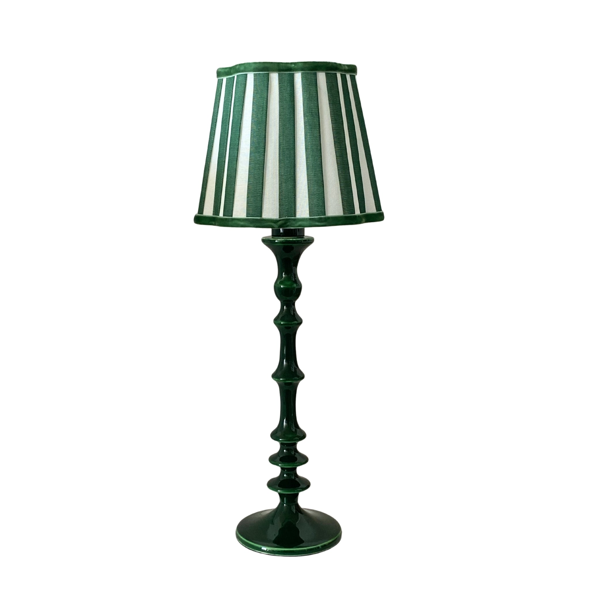 Green Stripe Scallop Lamp Shade & Verdant Green Base - Table Lamp - LUXE AND BEAU