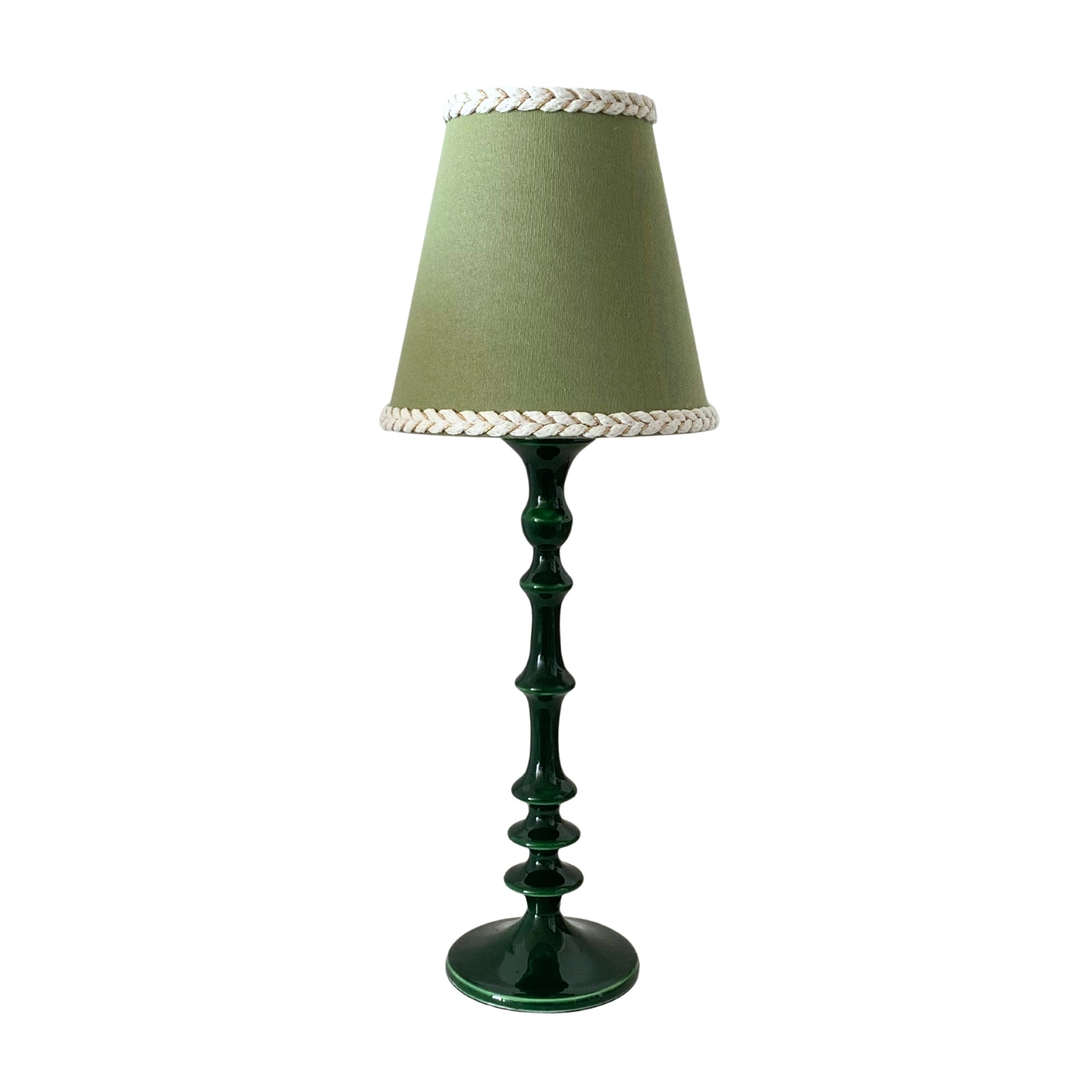 Moss Green Braided Trim Lamp Shade & Verdant Green Base - Table Lamp - LUXE AND BEAU