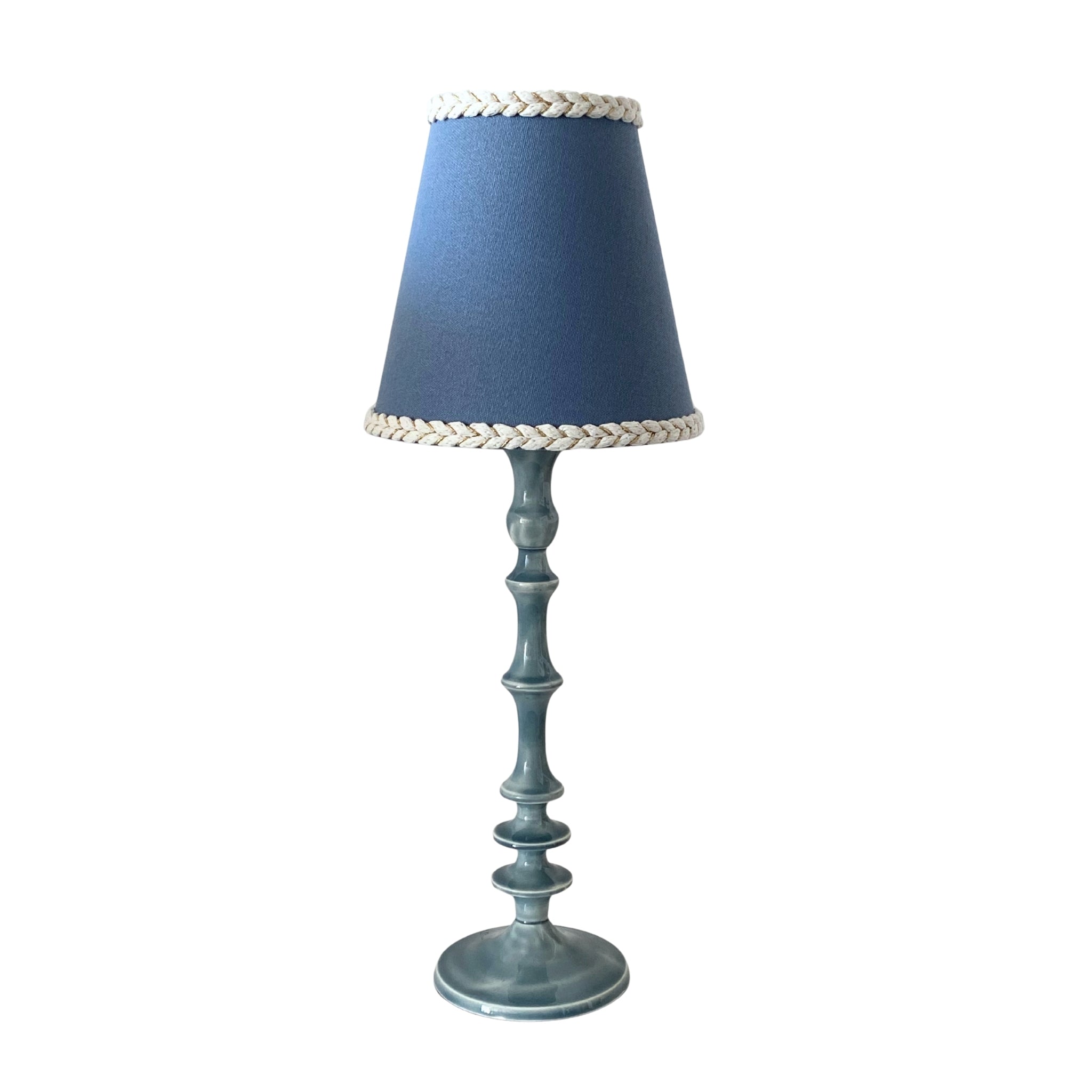 Ocean Blue Braided Trim Lamp Shade & Ocean Blue Base - Table Lamp - LUXE AND BEAU