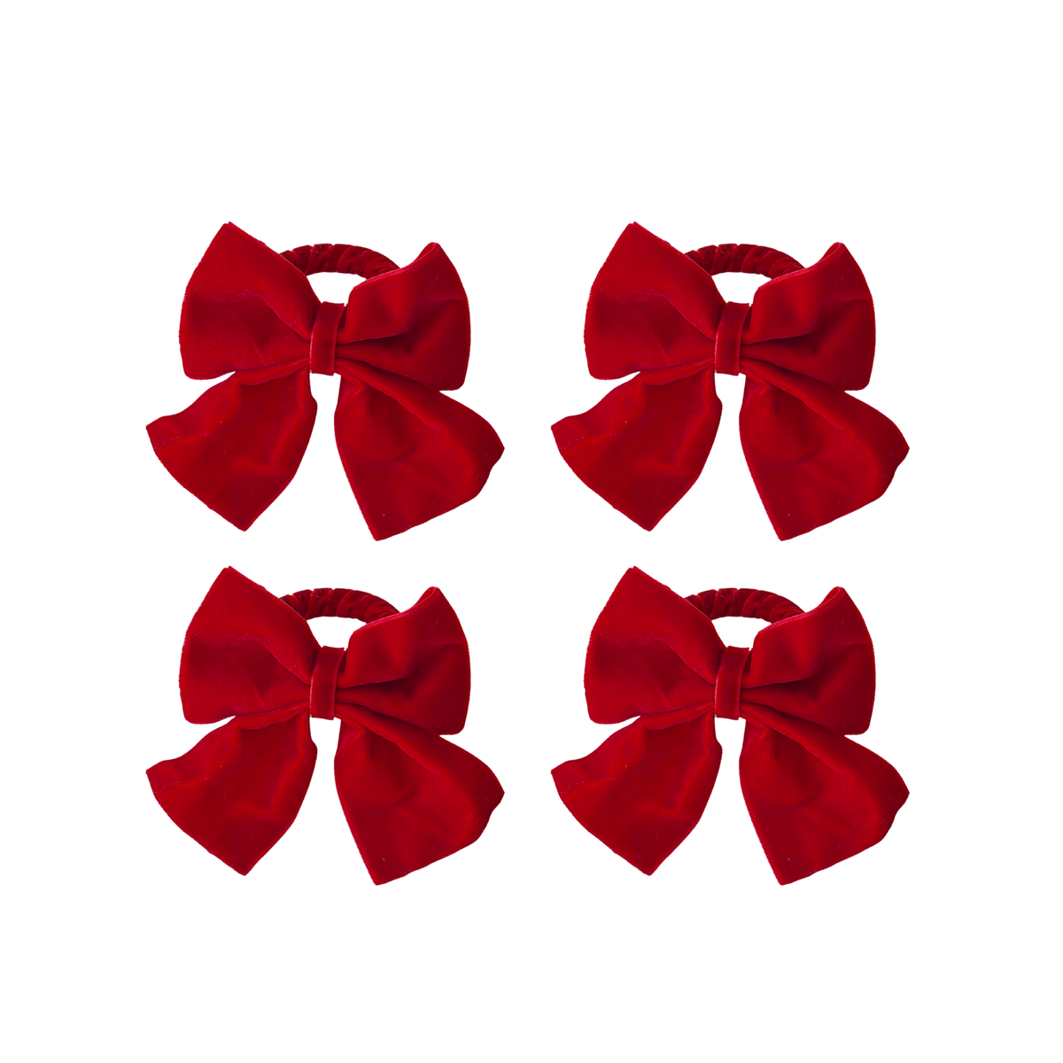 Set of four red velvet bow napkin rings