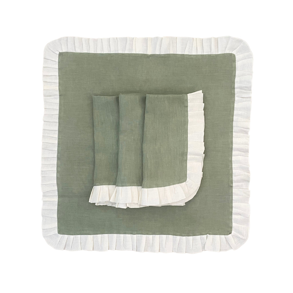Buy Luxe Cushions & Linens - Sage Ruffle Linen Napkin (Set Of 4) - By Luxe & Beau Designs 