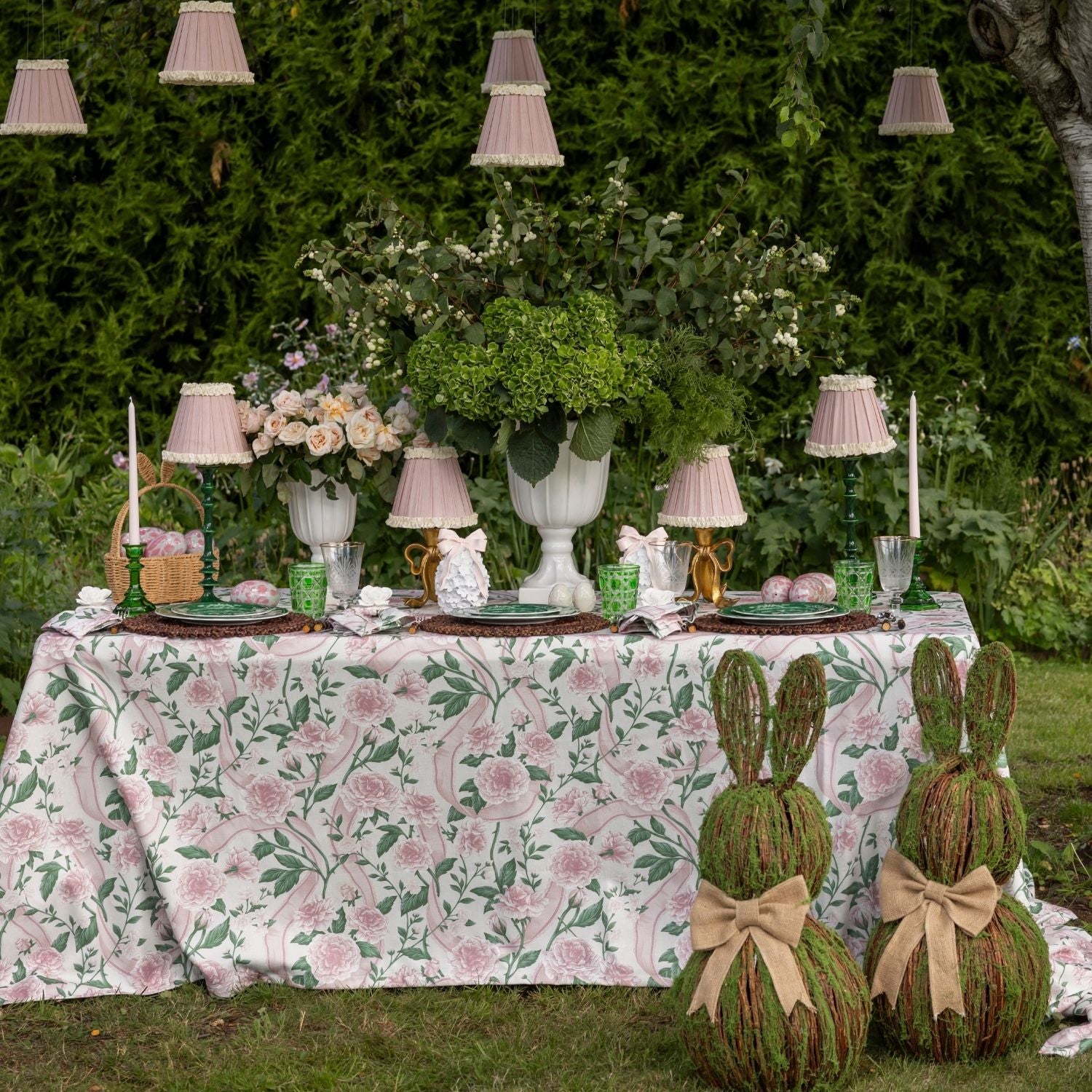 Ribbons and Roses Dusty Rose Table Cloth - LUXE AND BEAU