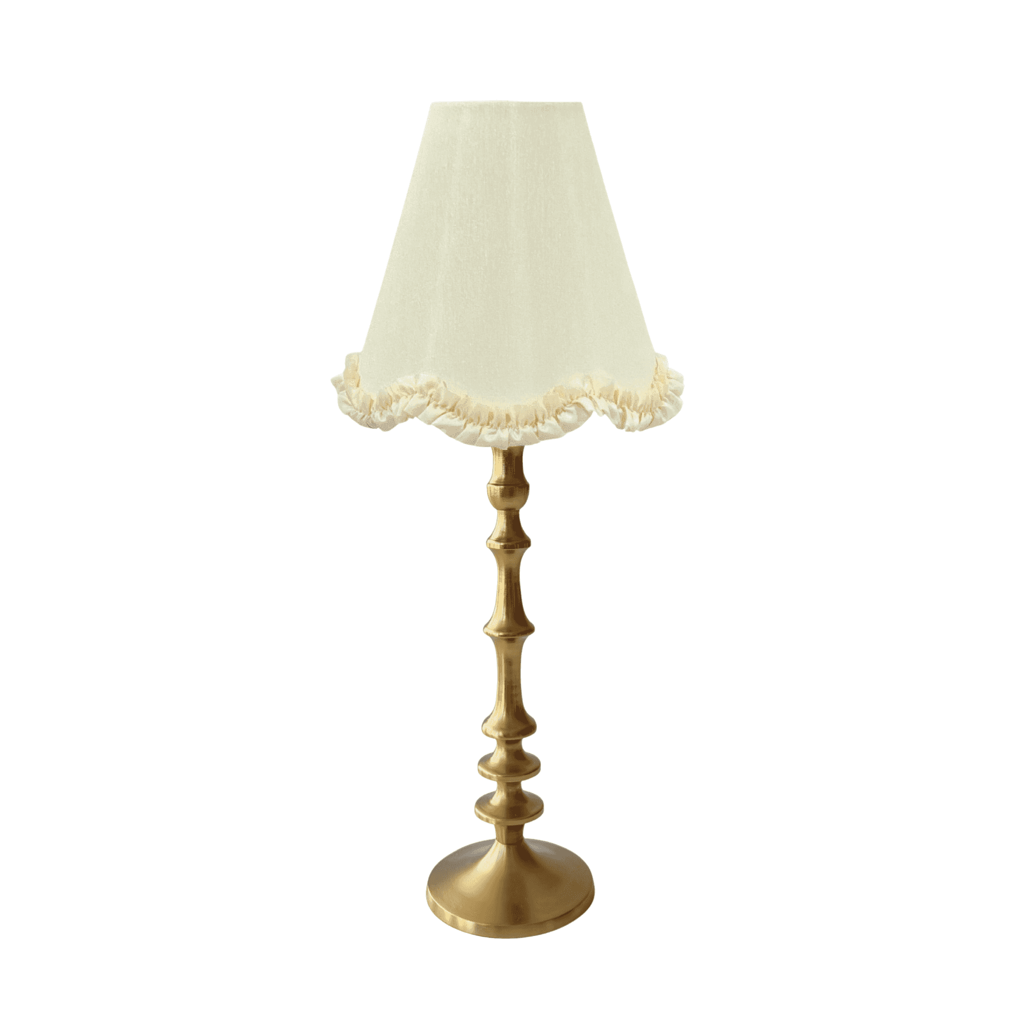 Ivory Scallop Ruffle Lamp Shade & Brass Base - Table Lamp - LUXE AND BEAU
