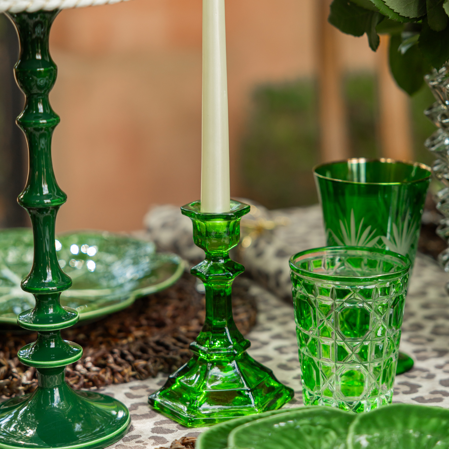 Green Emerald Glass Candle Holder (Set of 2) - LUXE AND BEAU