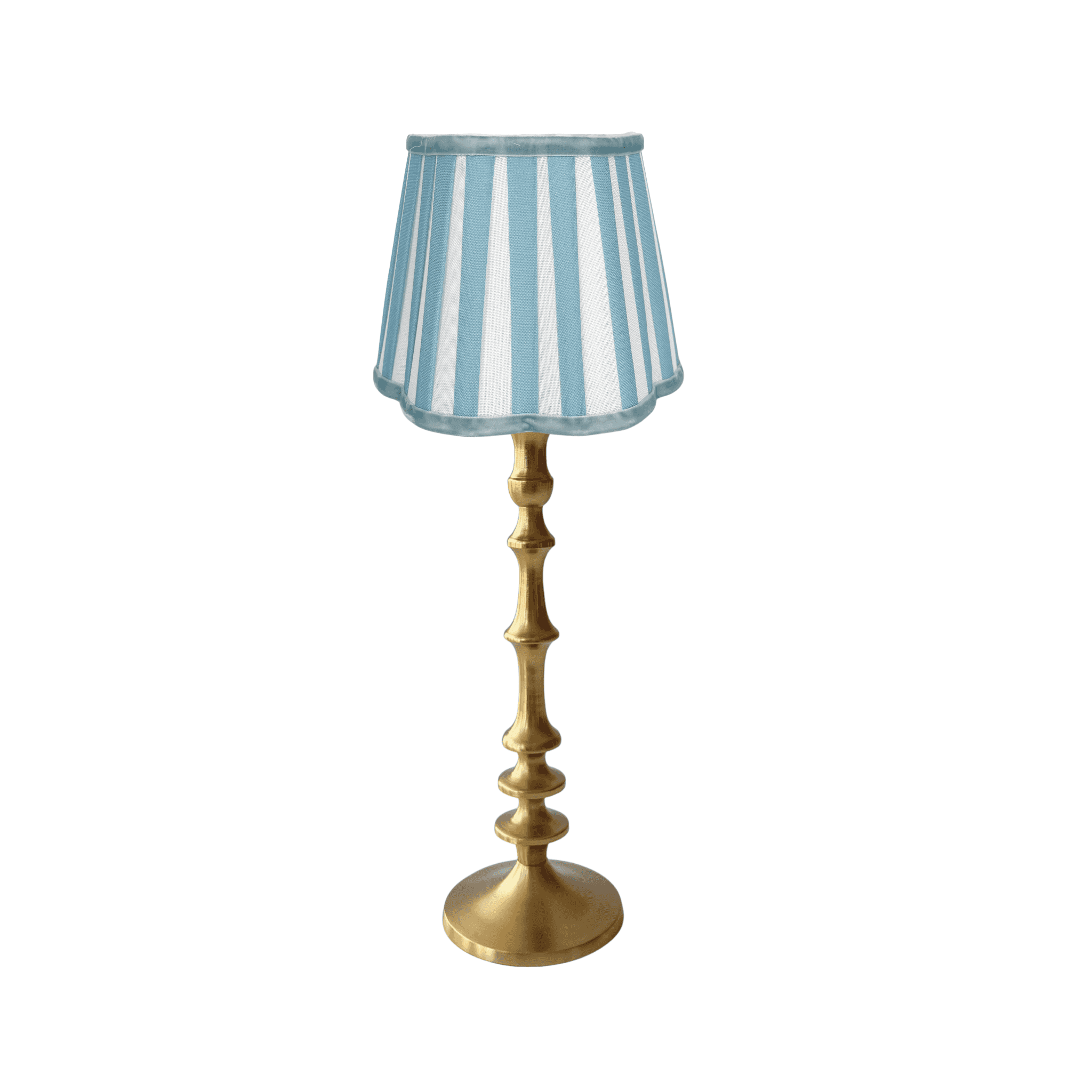 Blue Stripe Scallop Lamp Shade & Brass Base - Table Lamp - LUXE AND BEAU