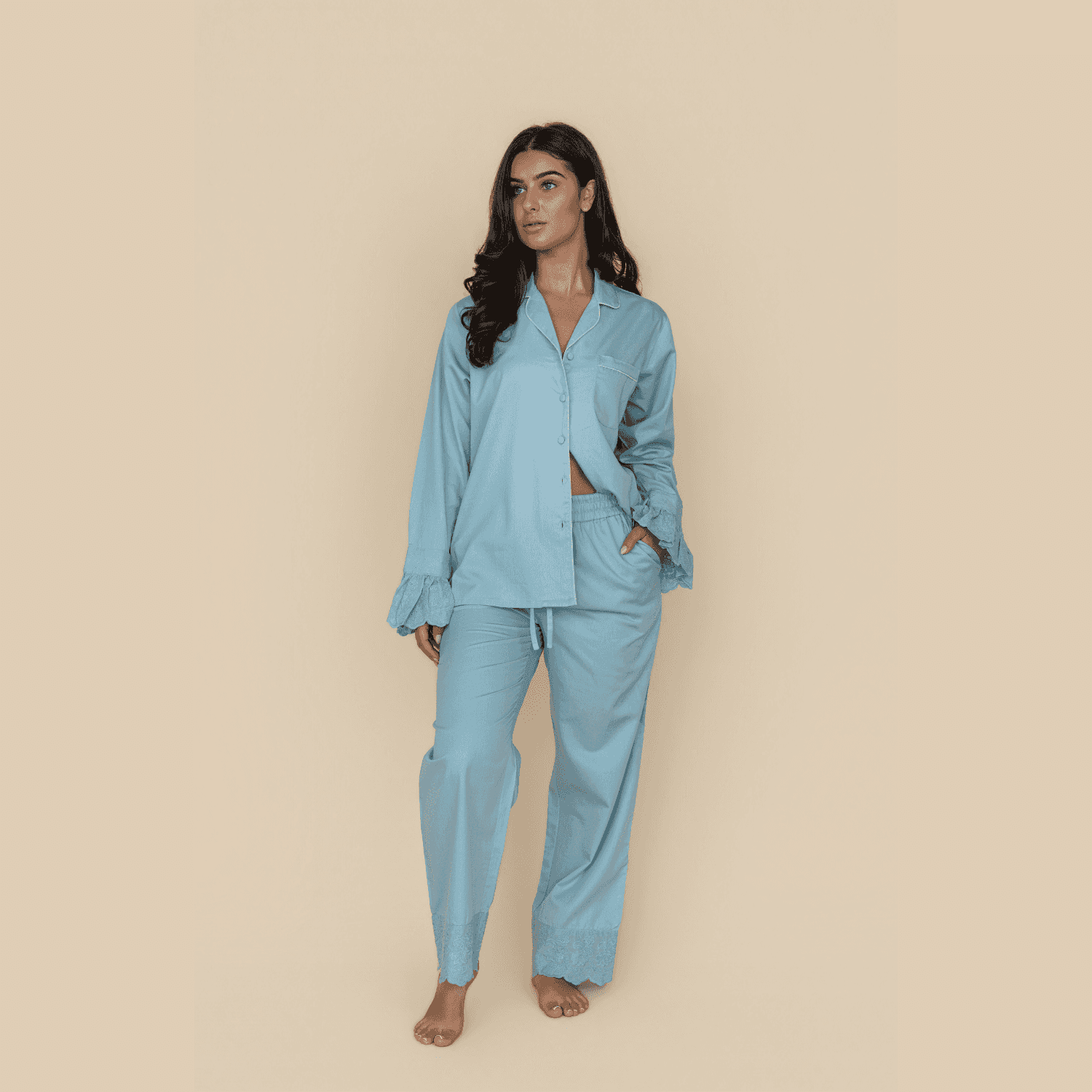 Blue Heirloom Lace Long Sleeve Pyjama Set - LUXE AND BEAU