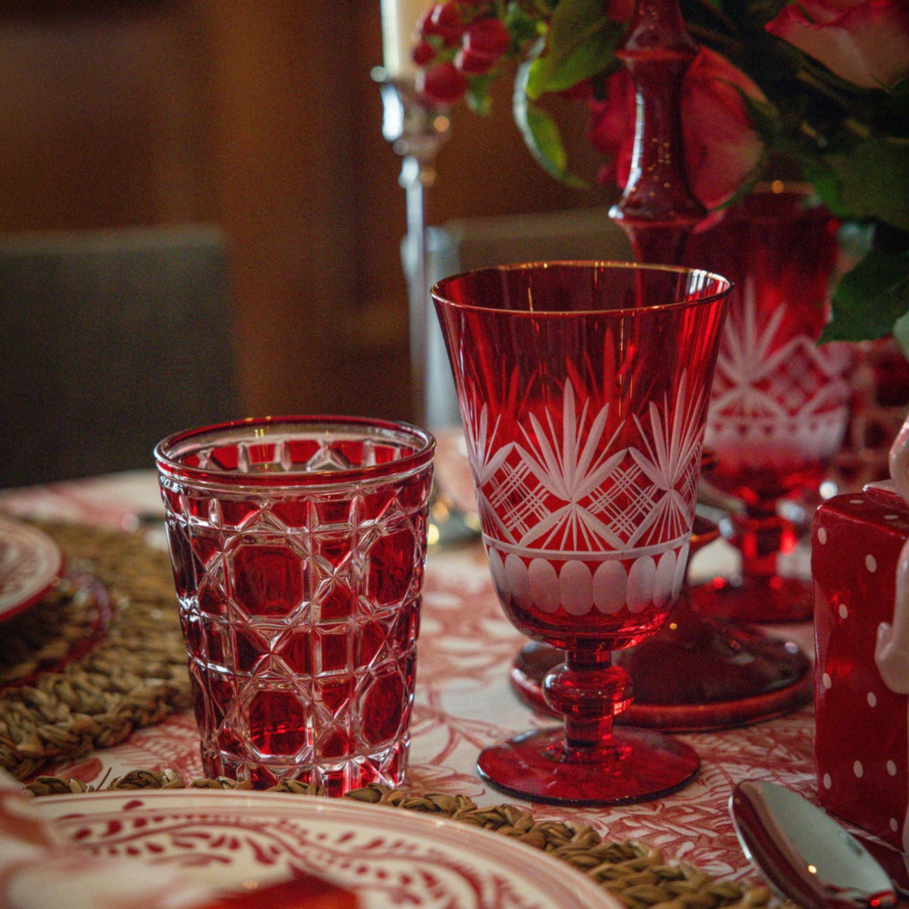 Ruby Red Cut Glass Goblet (Set of 4) - LUXE AND BEAU