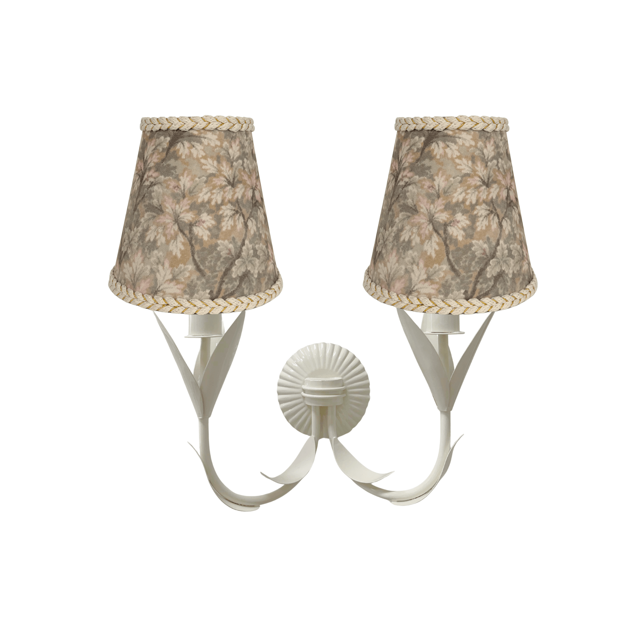 Olive Tapestry Lamp Shade and La Fleur Ivory Wall Sconce - LUXE AND BEAU