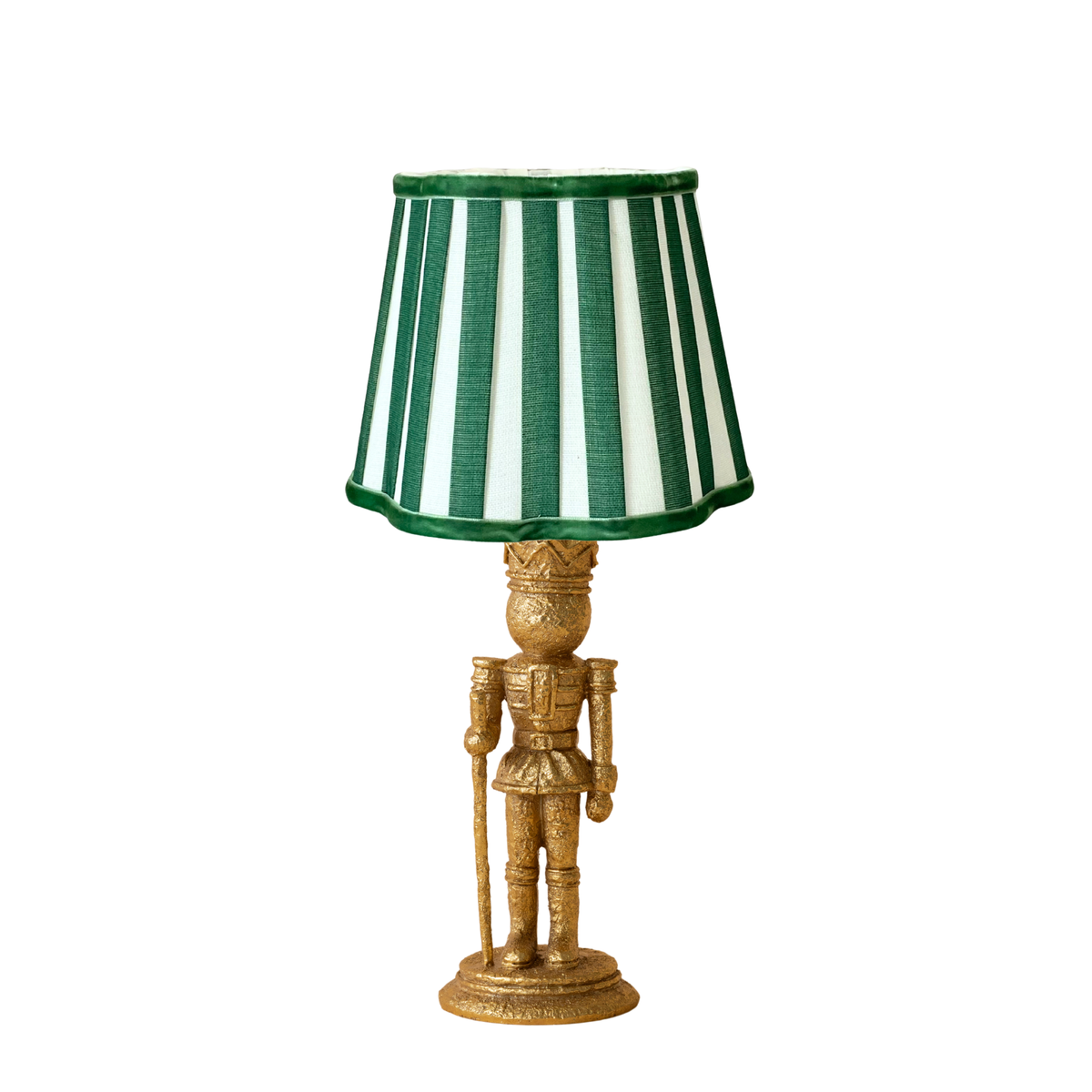 Green Stripe Scallop Lamp Shade & Gold Nutcracker Base - Table Lamp - LUXE AND BEAU