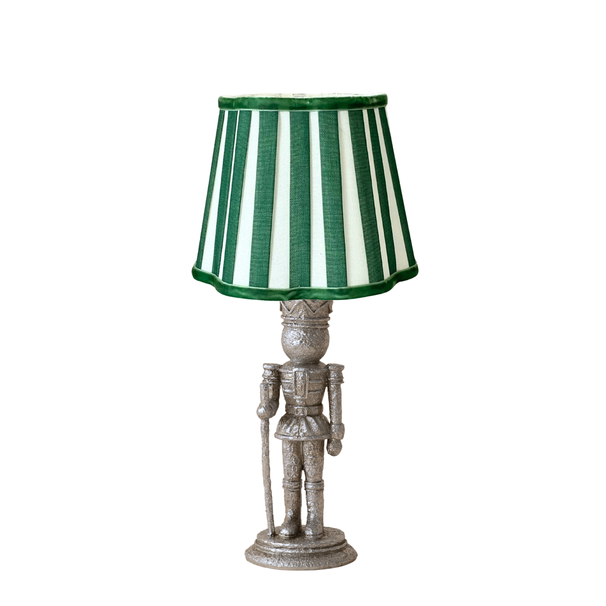 Green Stripe Scallop Lamp Shade & Silver Nutcracker Base - Table Lamp - LUXE AND BEAU