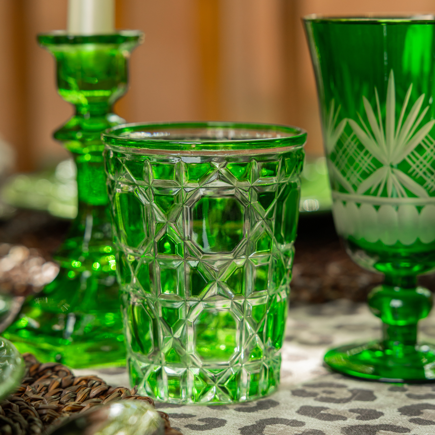 Green Geometric Glass Tumblers (Set of 4) - LUXE AND BEAU
