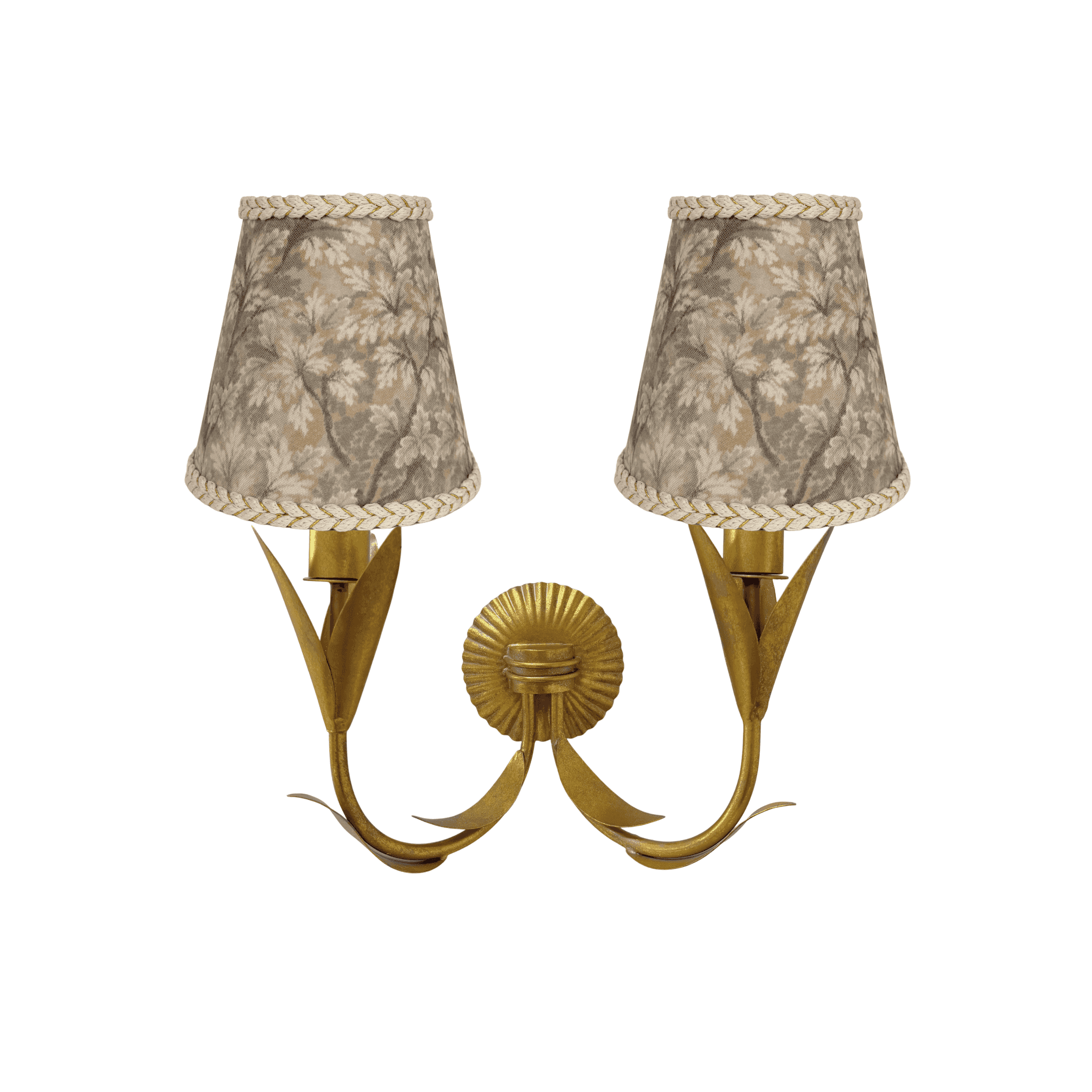 Olive Tapestry Lamp Shade and La Fleur Antique Gold Wall Sconce - LUXE AND BEAU
