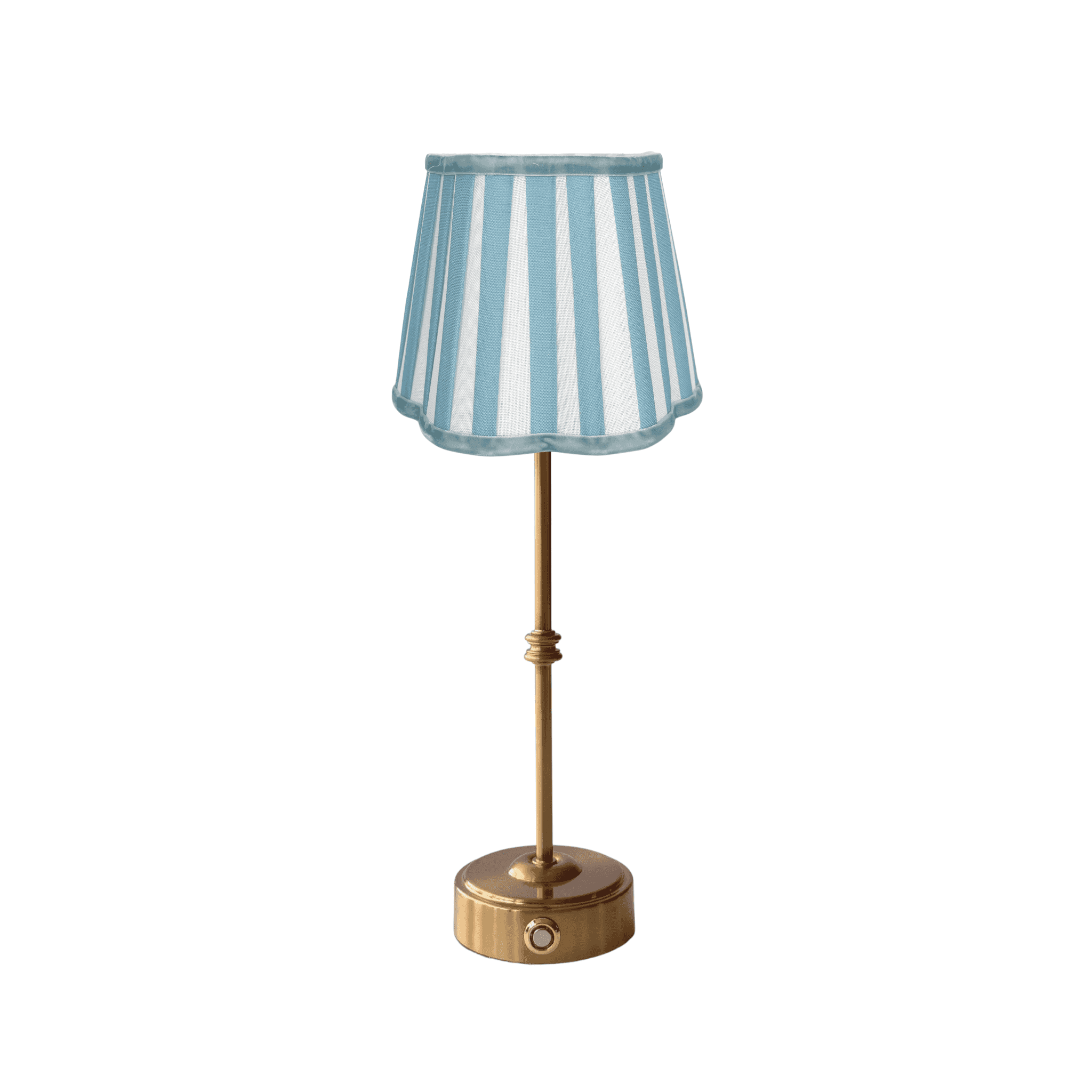 Blue Stripe Scallop Lamp Shade & Gold Base - USB Table Lamp - LUXE AND BEAU