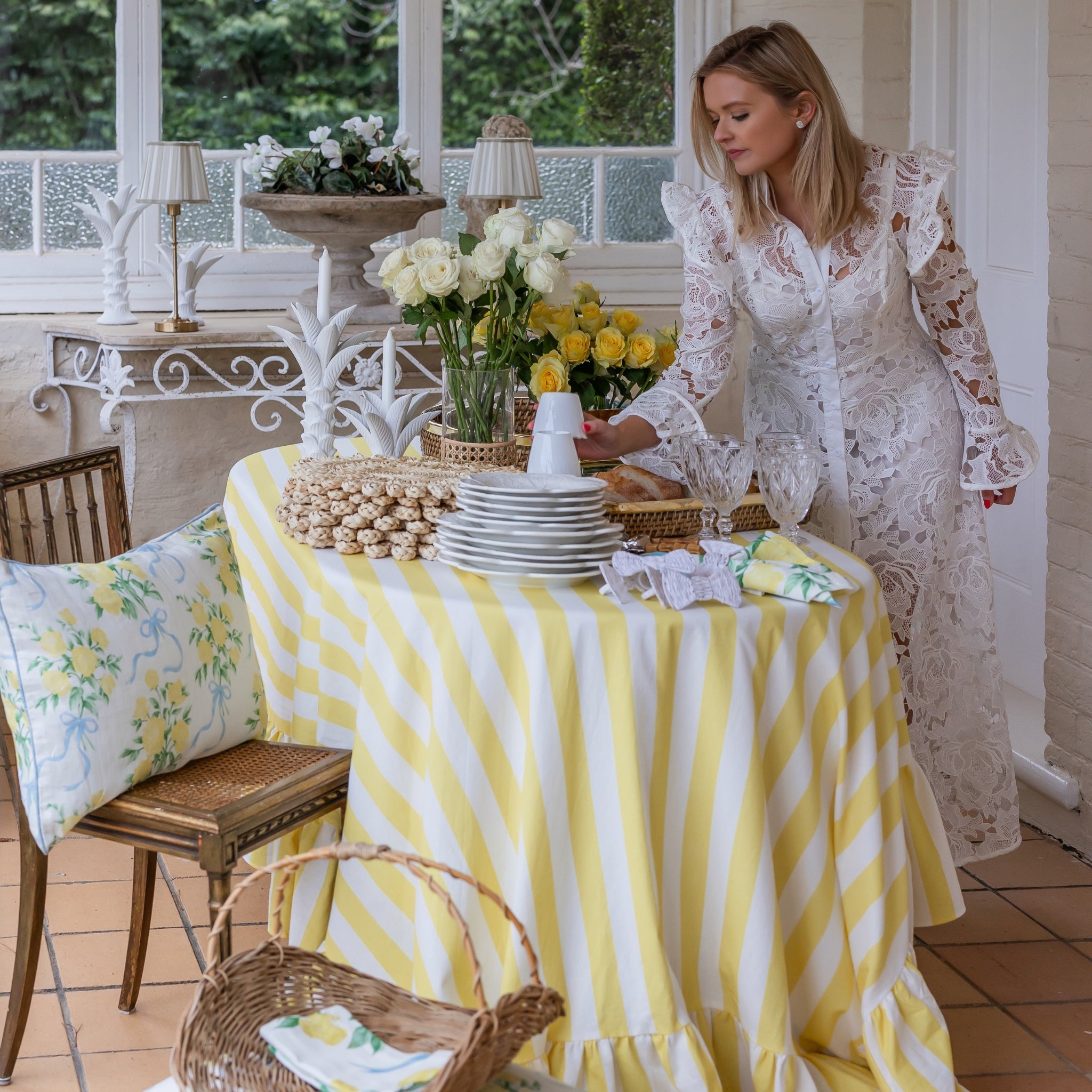 Yellow Ruffle Stripe Table Cloth - LUXE AND BEAU