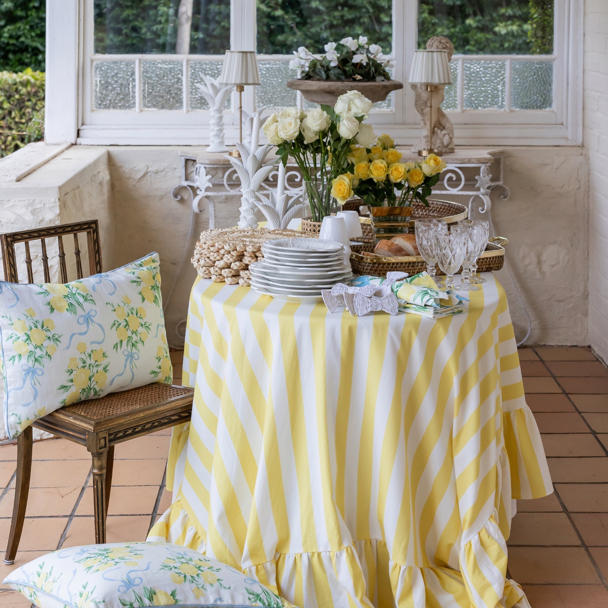 Yellow Ruffle Stripe Table Cloth - LUXE AND BEAU