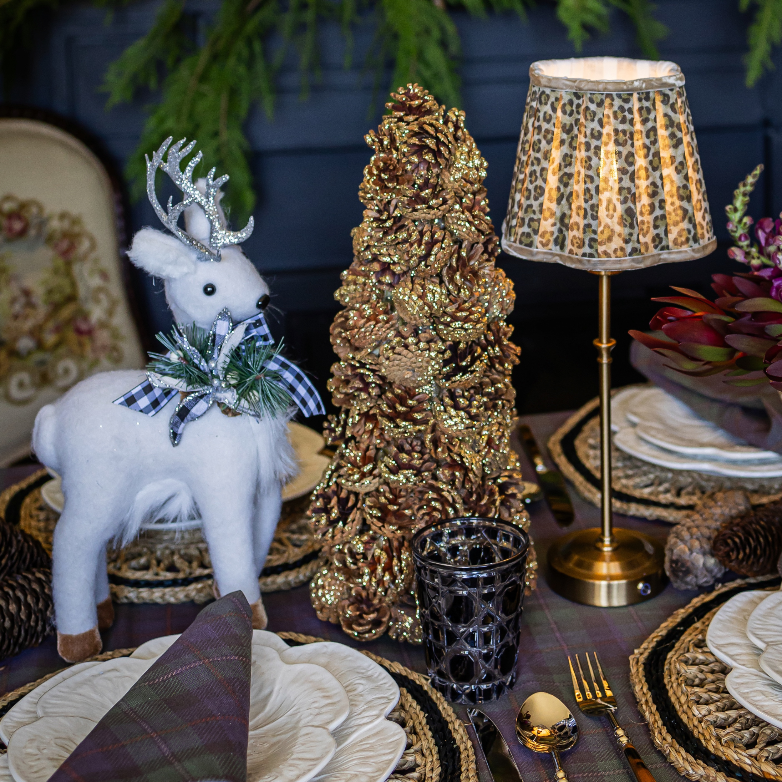 Prancer Reindeer With Check Collar - LUXE AND BEAU