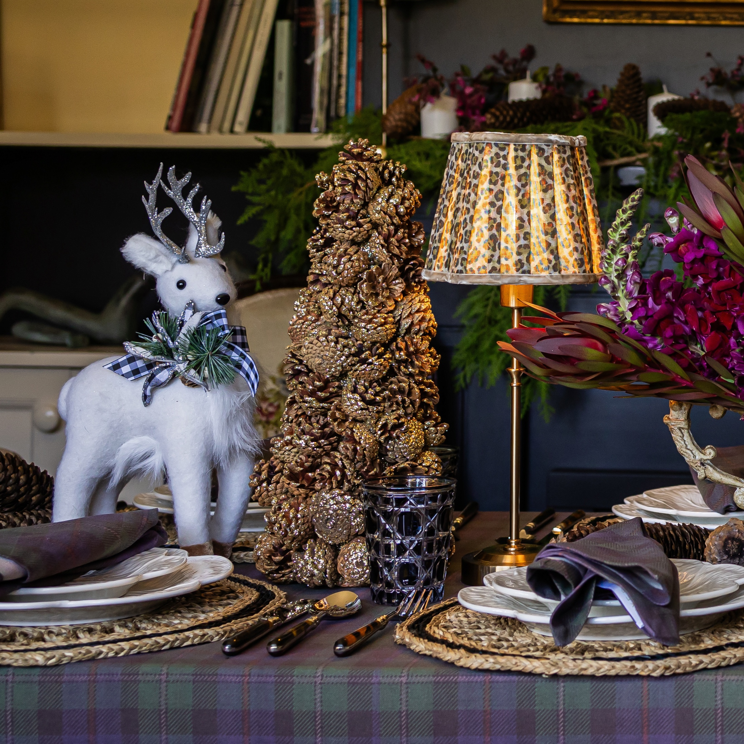 Prancer Reindeer With Check Collar - LUXE AND BEAU