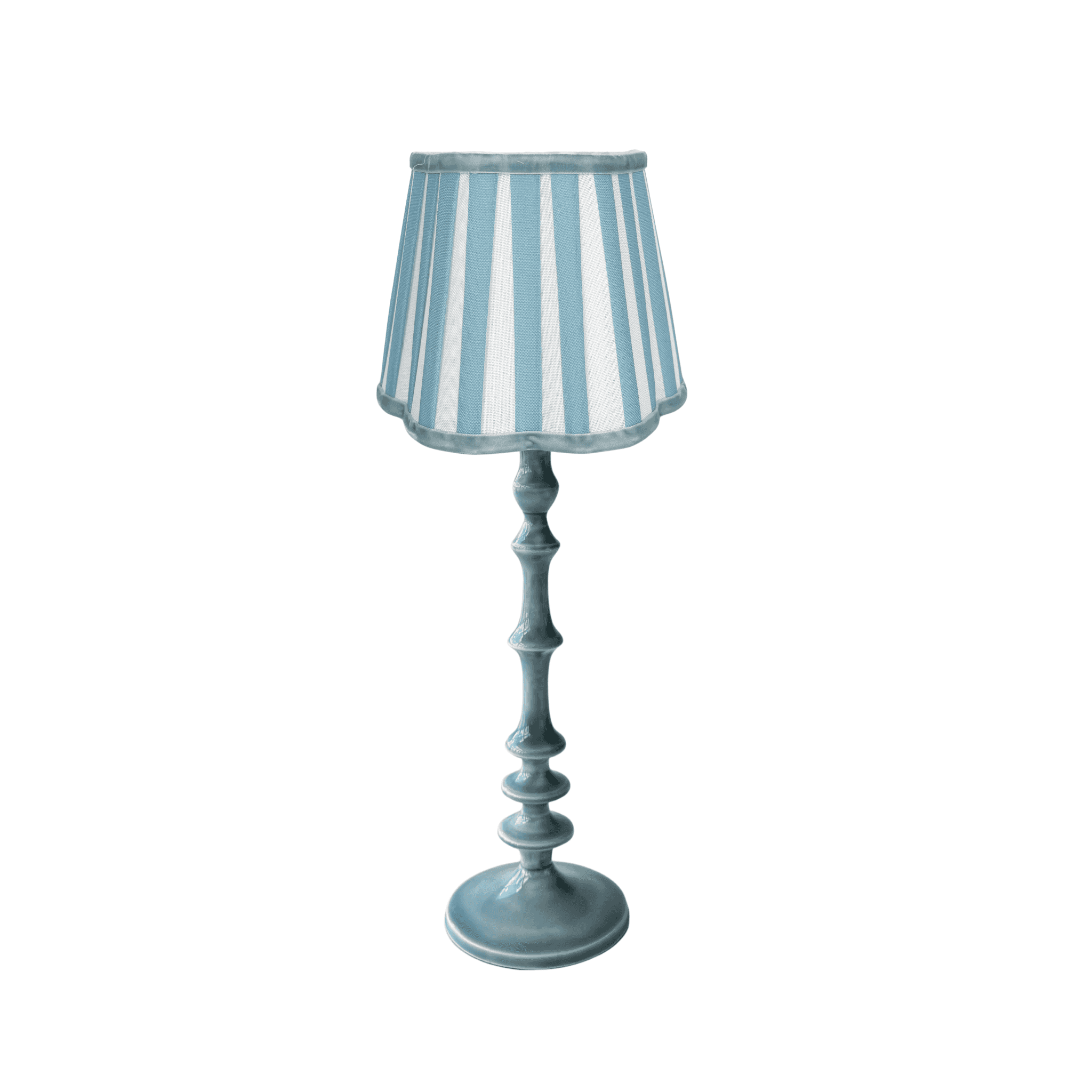 Blue Stripe Scallop Lamp Shade & Ocean Blue Base - Table Lamp - LUXE AND BEAU