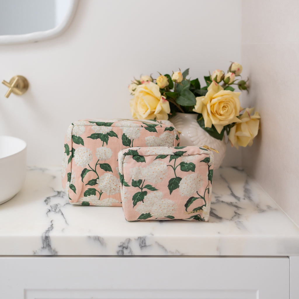 Buy Luxe Cushions & Linens - Blush Hydrangea Cosmetic Bag - By Luxe & Beau Designs 