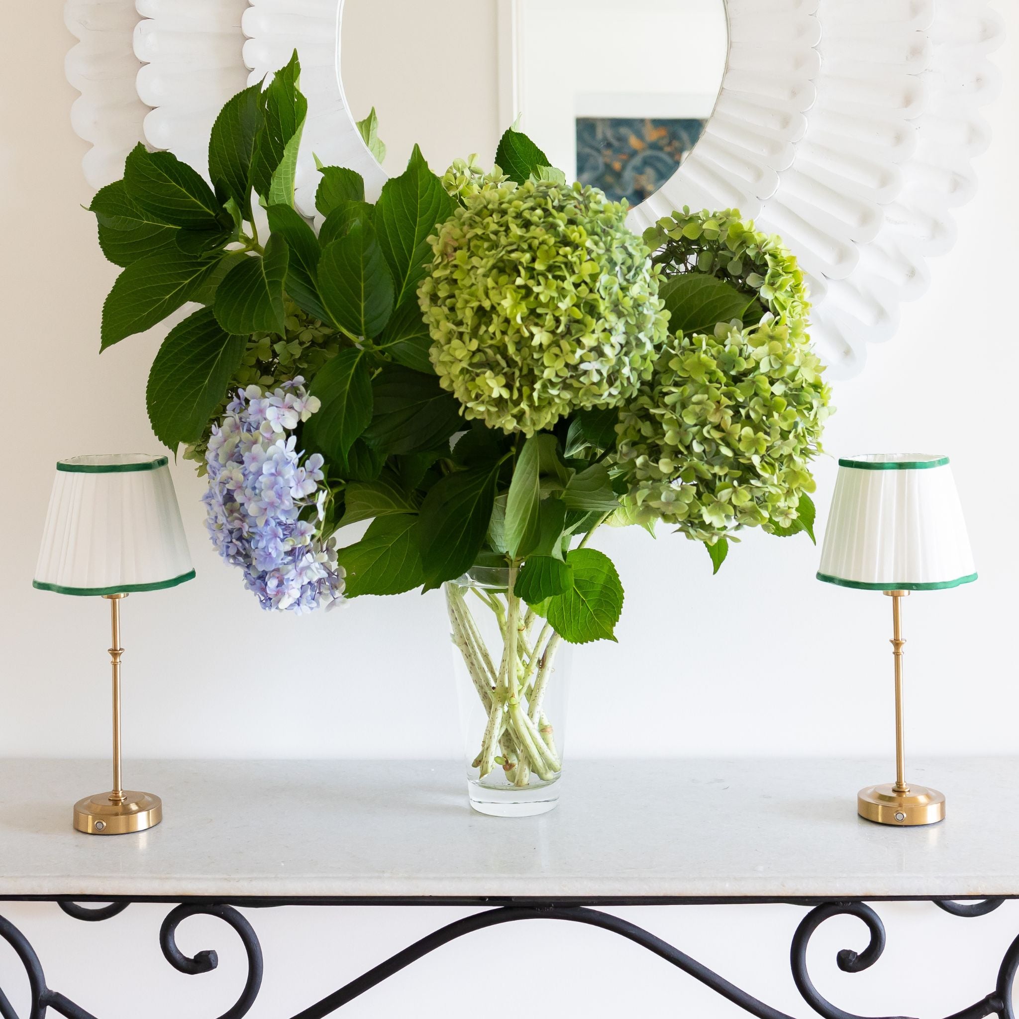 Buy Luxe Cushions & Linens - Green Velvet Scallop Trim Shade & Gold Base - USB Table Lamp - By Luxe & Beau Designs