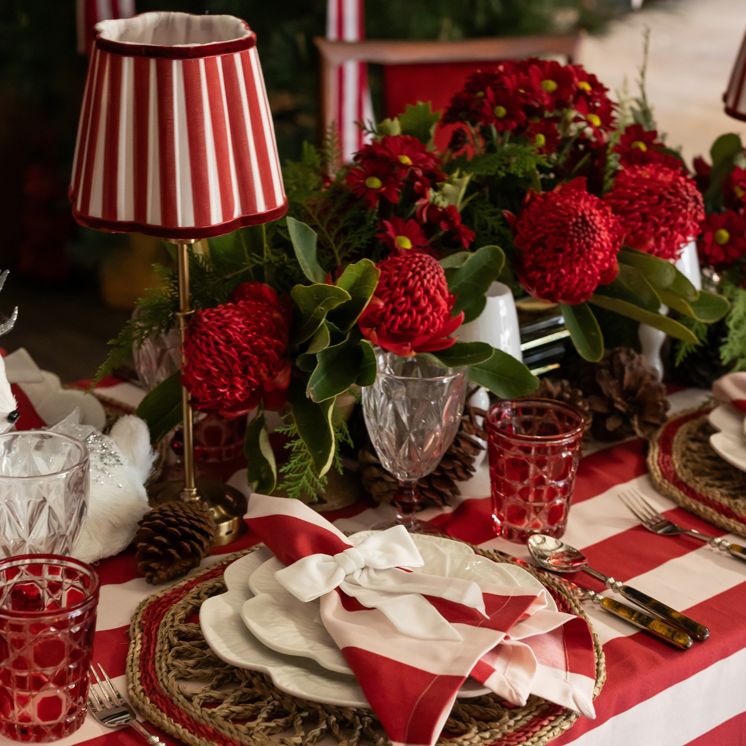 Buy Luxe Cushions & Linens - Red Velvet Scallop Trim Shade & Gold Base - USB Table Lamp - By Luxe & Beau Designs