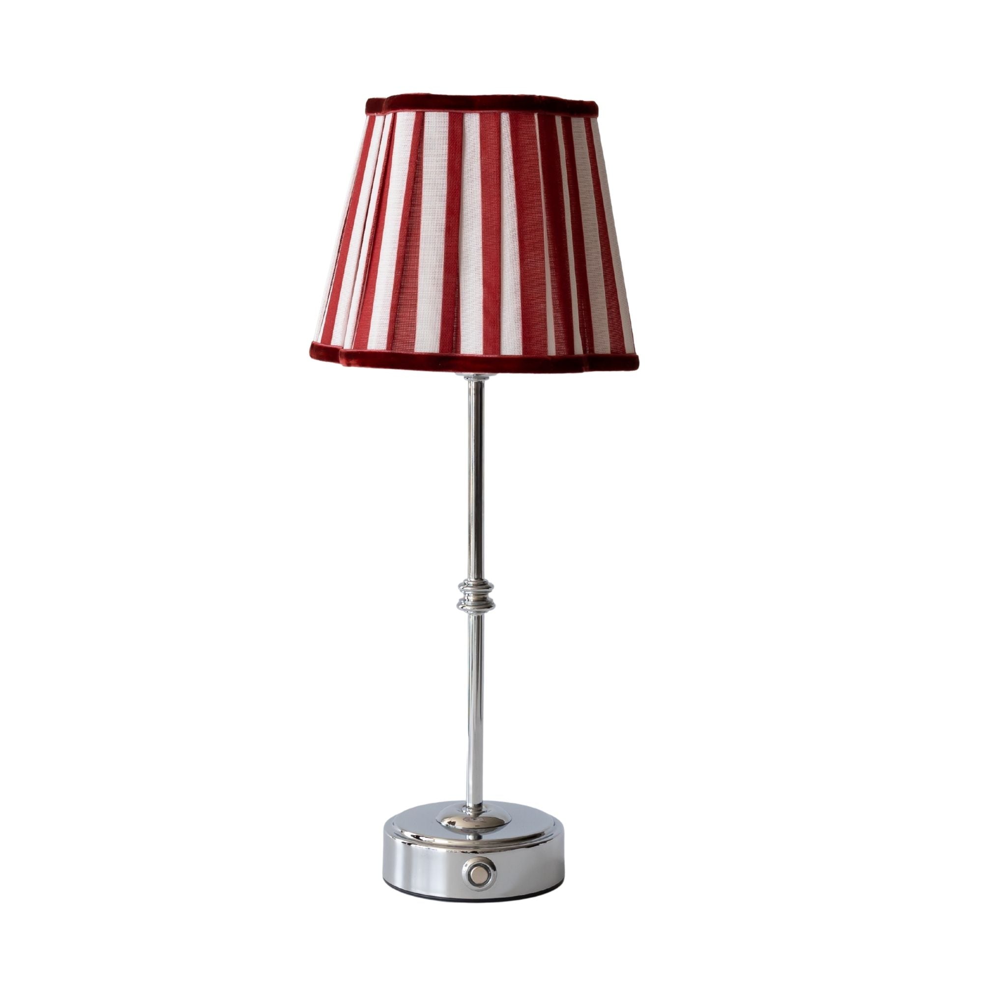Red Stripe Scallop Shade & Silver Base - USB Table Lamp - LUXE AND BEAU