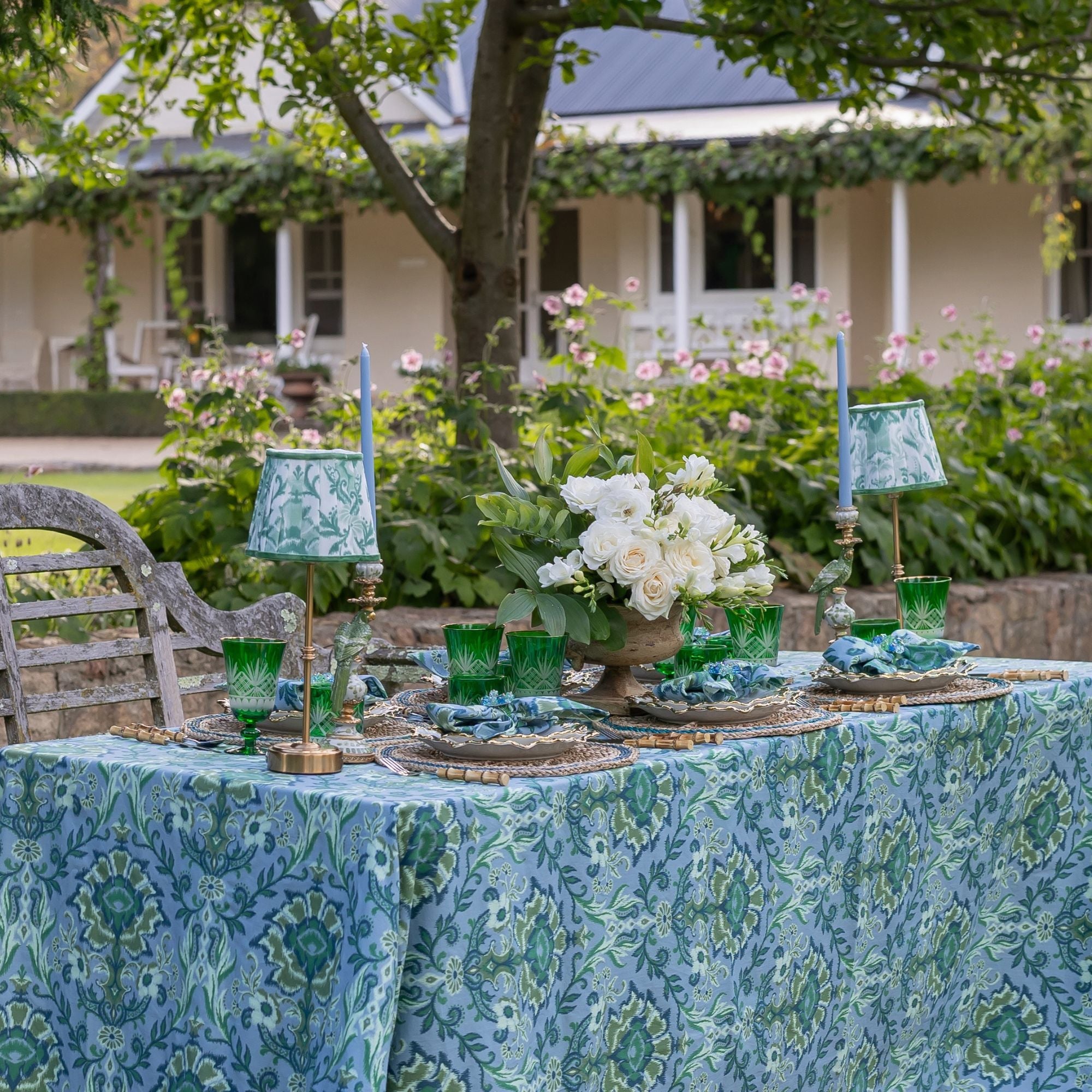 Buy Luxe Cushions & Linens - Blue and Green Ikat Table Cloth - By Luxe & Beau Designs